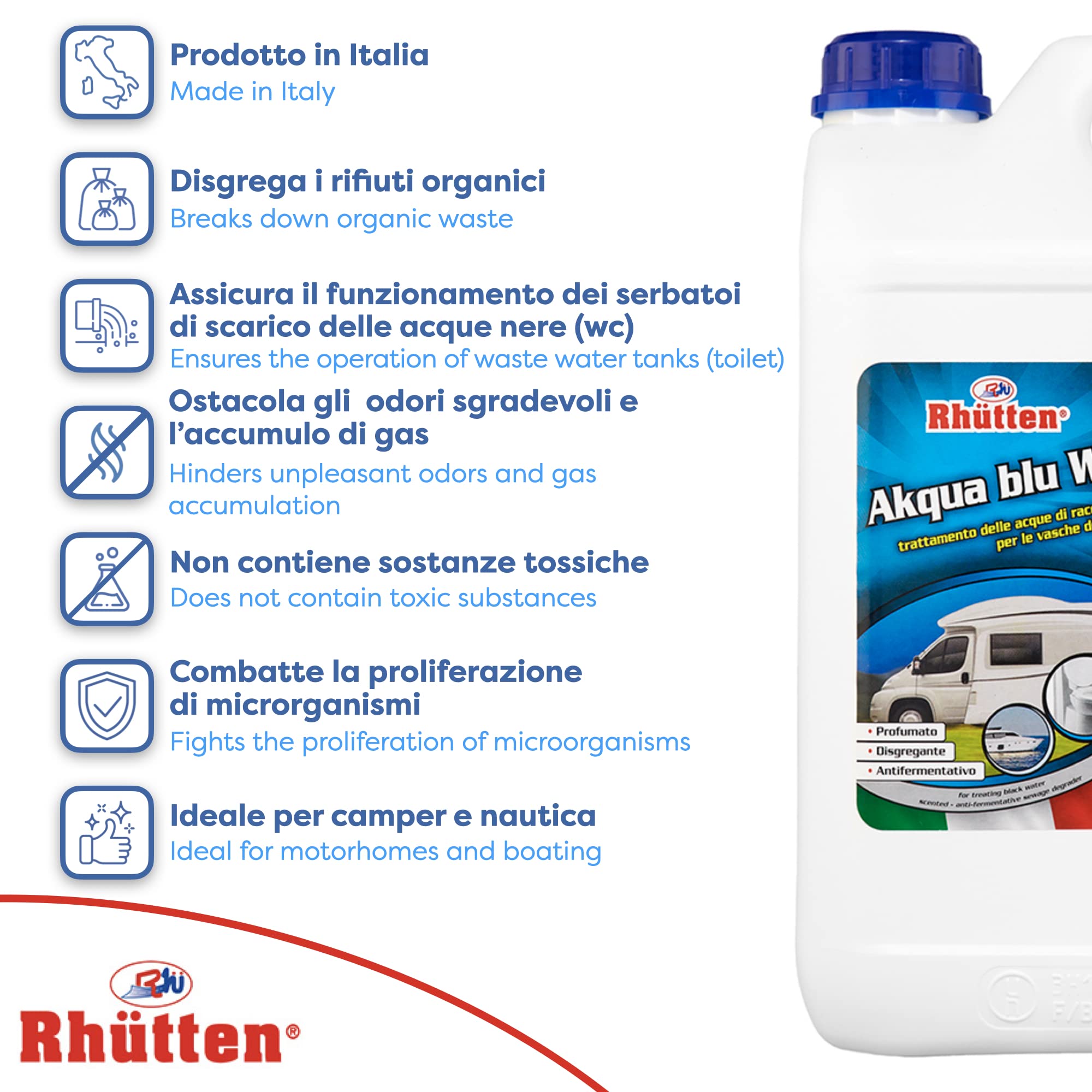 Akqua Blue Wc, Desgrégant Wc Camper, Liquide Eaux Noires, Eau Bleue, Wc Chimique, 5L
