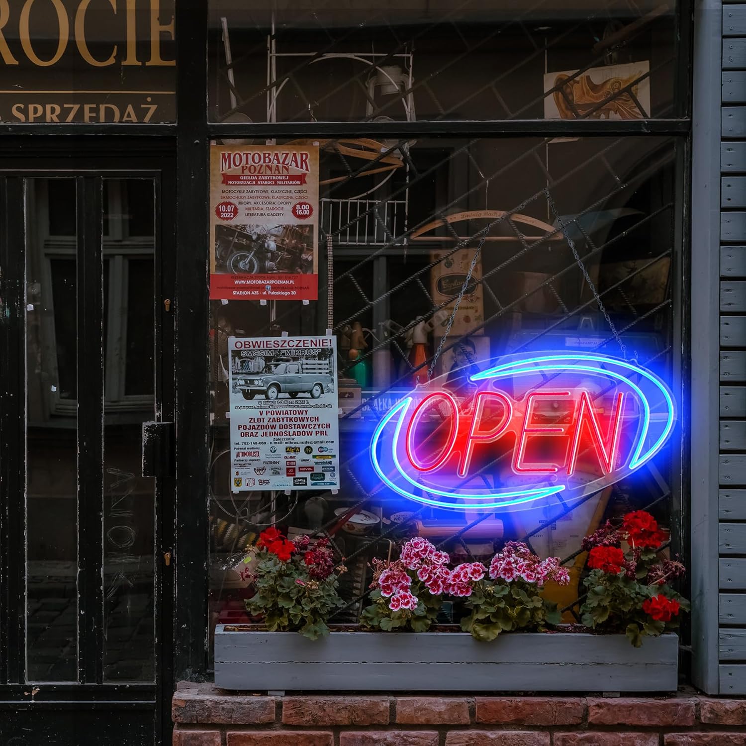 Open Signs for Business,Neon Open Sign Led,32"x 16",Remote Control Open/Closed Bussiness Hour Sign Set,Light for Bar Coffee Salon Store Window,12V/3A Adapter with ON/OFF Switch (Blue/Red Oval) - Image 5