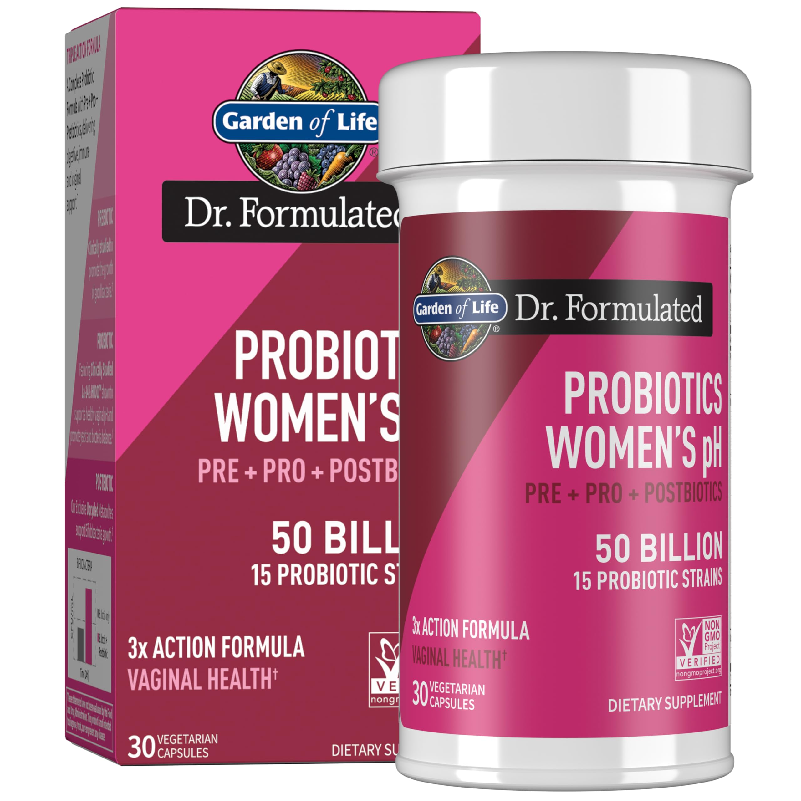 Dr Formulated Once Daily 3-in-1 Complete Prebiotics, Postbiotics & Probiotics for Women, PRE + PRO + POSTBIOTIC Supplement for Women’s Digestive, Immune & Vaginal Health, 30 Day Supply