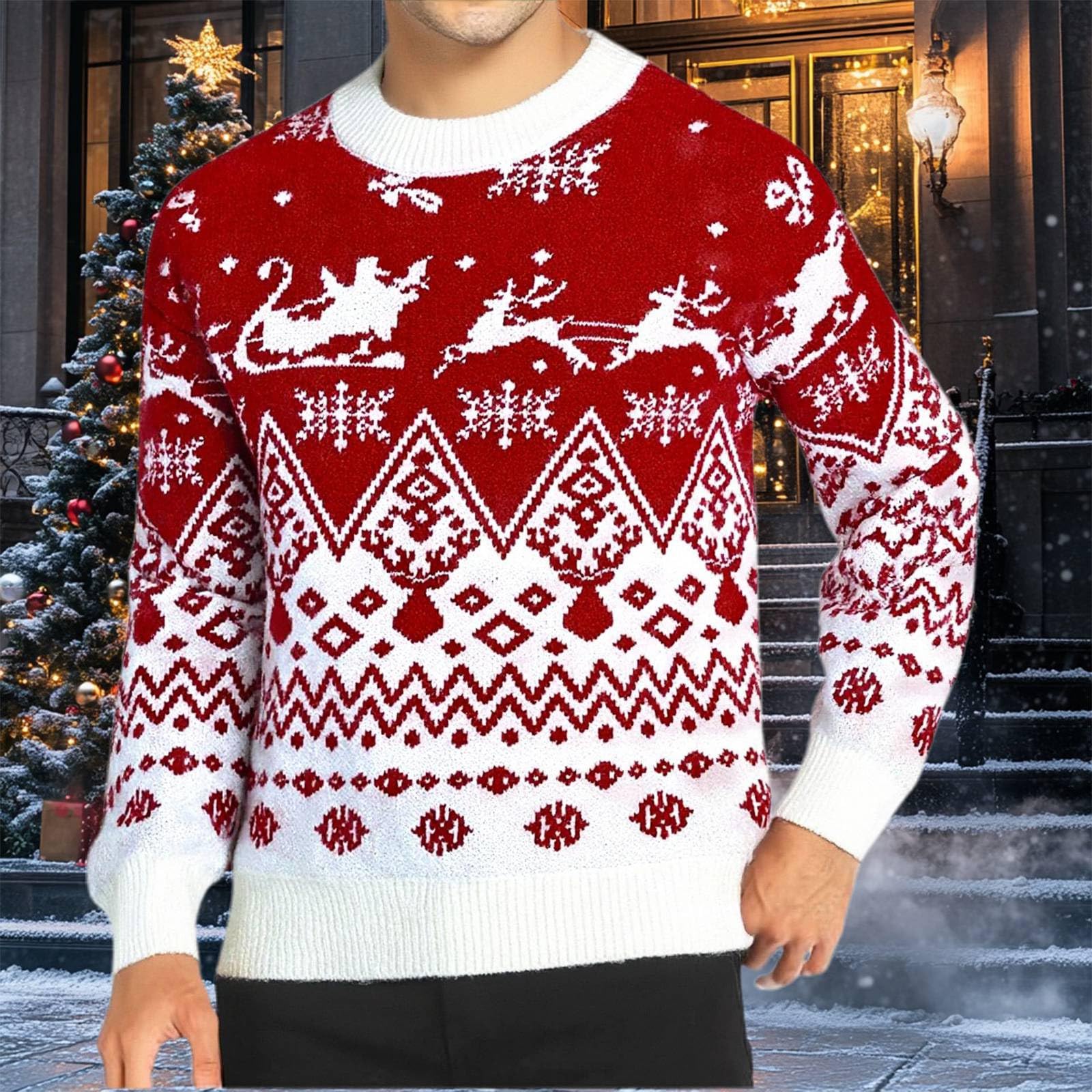 Genérico Jerseys Navidad Hombre, Suéter De Navidad Hombre Cuello Redondo Invierno Jersey Manga Larga Elegante Retro Sweater De Navidad Casual Christmas para Navidad Fiesta