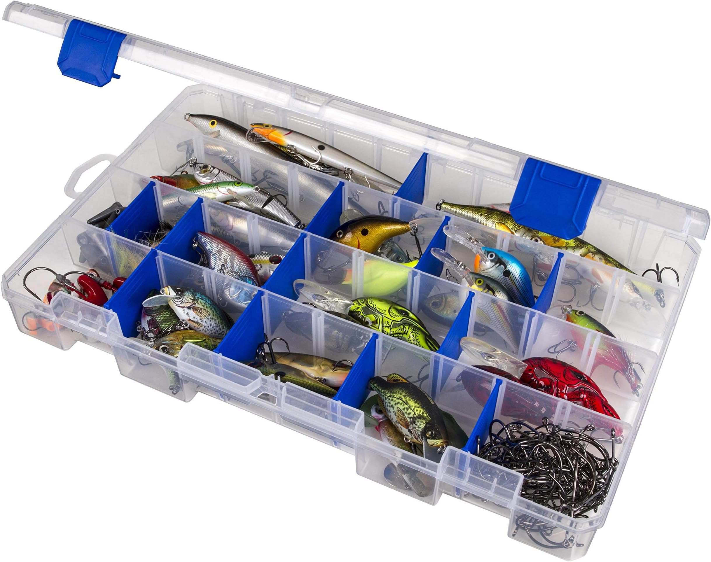 Outdoors 5007 Tuff Tainer Fishing Tackle Box with Zerust Anti-Rust Dividers - Includes 18 Dividers, 36 Compartments, Clear Fishing Lure Organizer - 14.25" x 9.125" x 2"