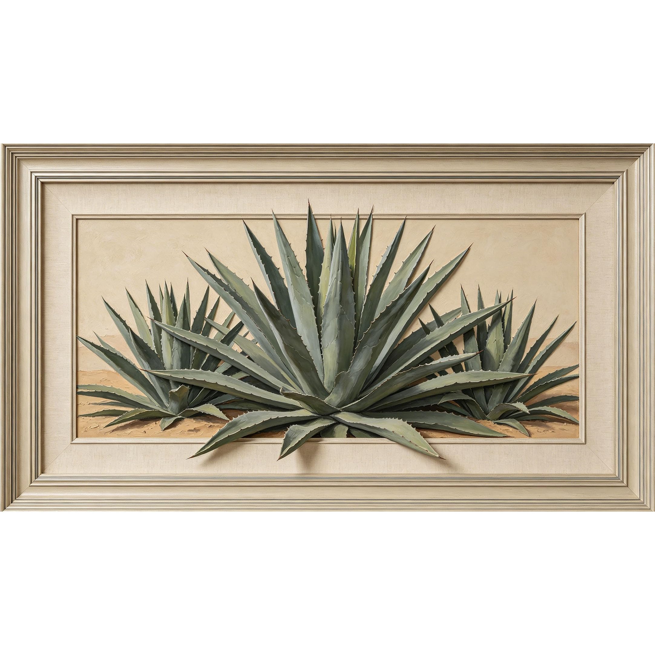 QZLITHOTIC 50x90cm3D Framed Wall Art， Botanical Desert Agave Plant SelfAdhesive Mural， WaterActivated Peel & Stick Fabric Decor Wall Decal for Bedroom Living Room