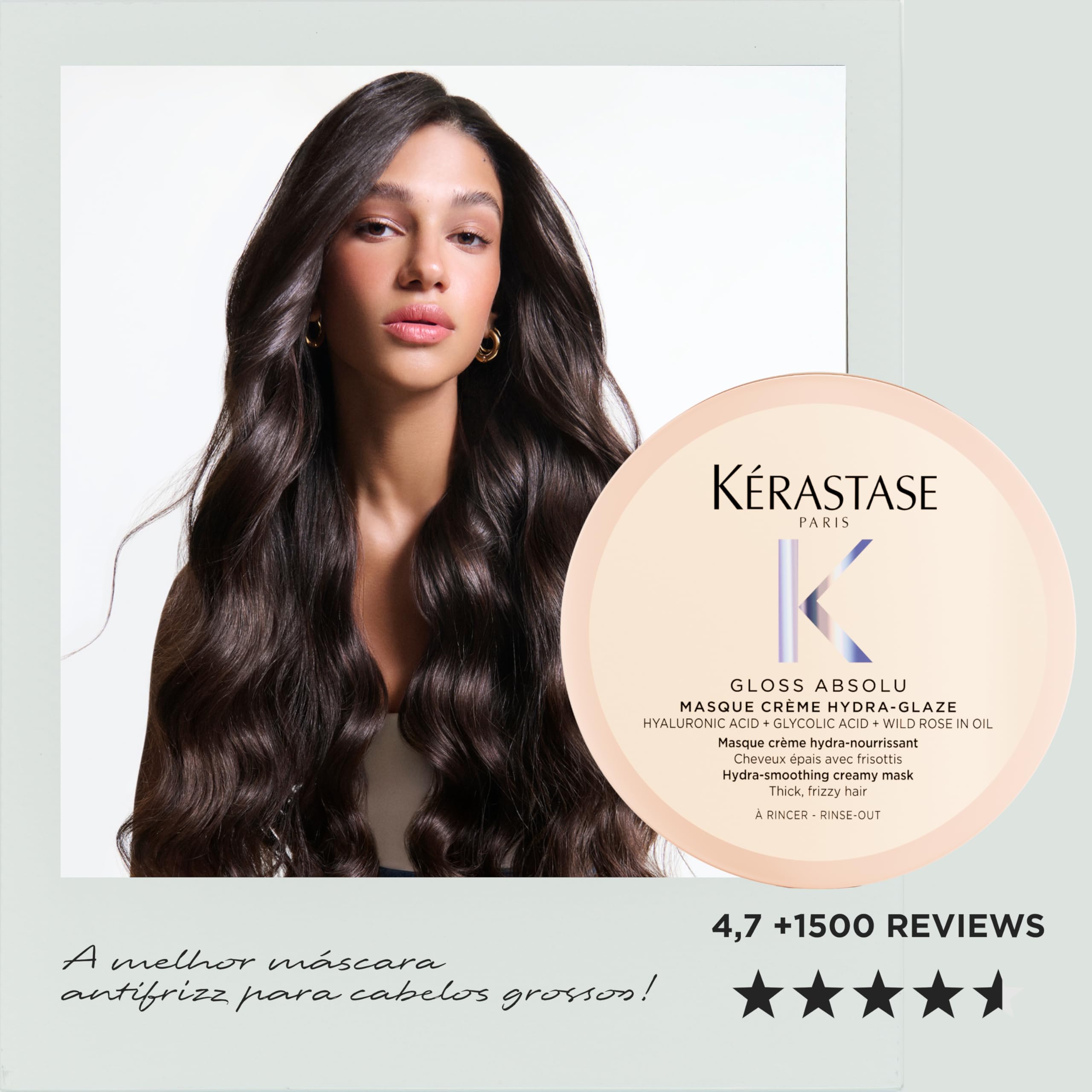 Kérastase, Gloss Absolu, Maschera per Capelli Spessi Tendenti al Crespo, Con Acido Glicolico, Acido Ialuronico e Olio di Rosa Canina, Masque Creme Hydra-Glaze, Formato Viaggio, 75 ml