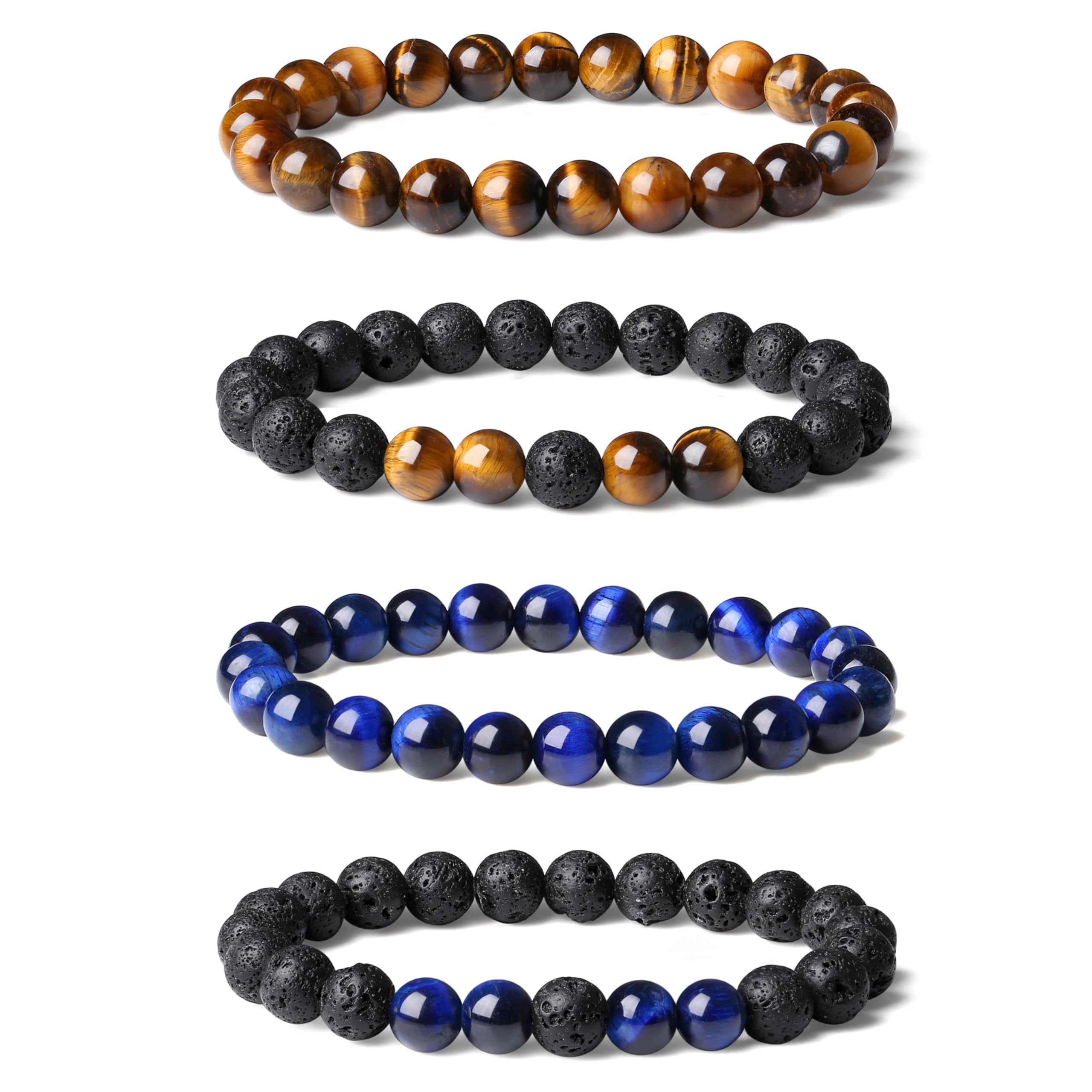 XIANNVXI 3/4 Stücke Perlenarmband Herren 8mm Perlen Armbänder Männer Perlenarmband Naturstein Armband Elastische Armbänder Set Herrenschmuck Geschenke für Männer Frauen