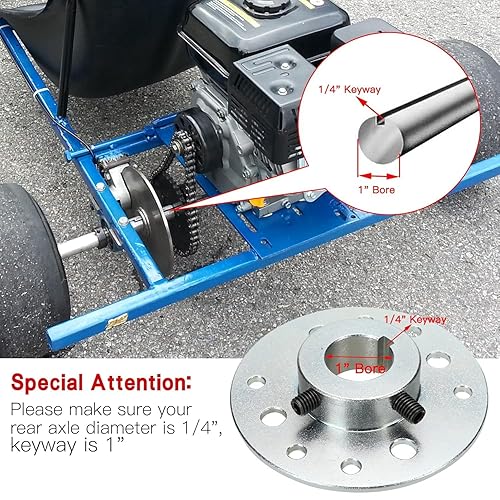 Miniatura 3 de GREHUA Buje Trasero de Piñón de Acero con Freno de Tambor de 1" de Diámetro y Clave de 1/4" con Kit de Herrajes para Buggies de Duna, Triciclos