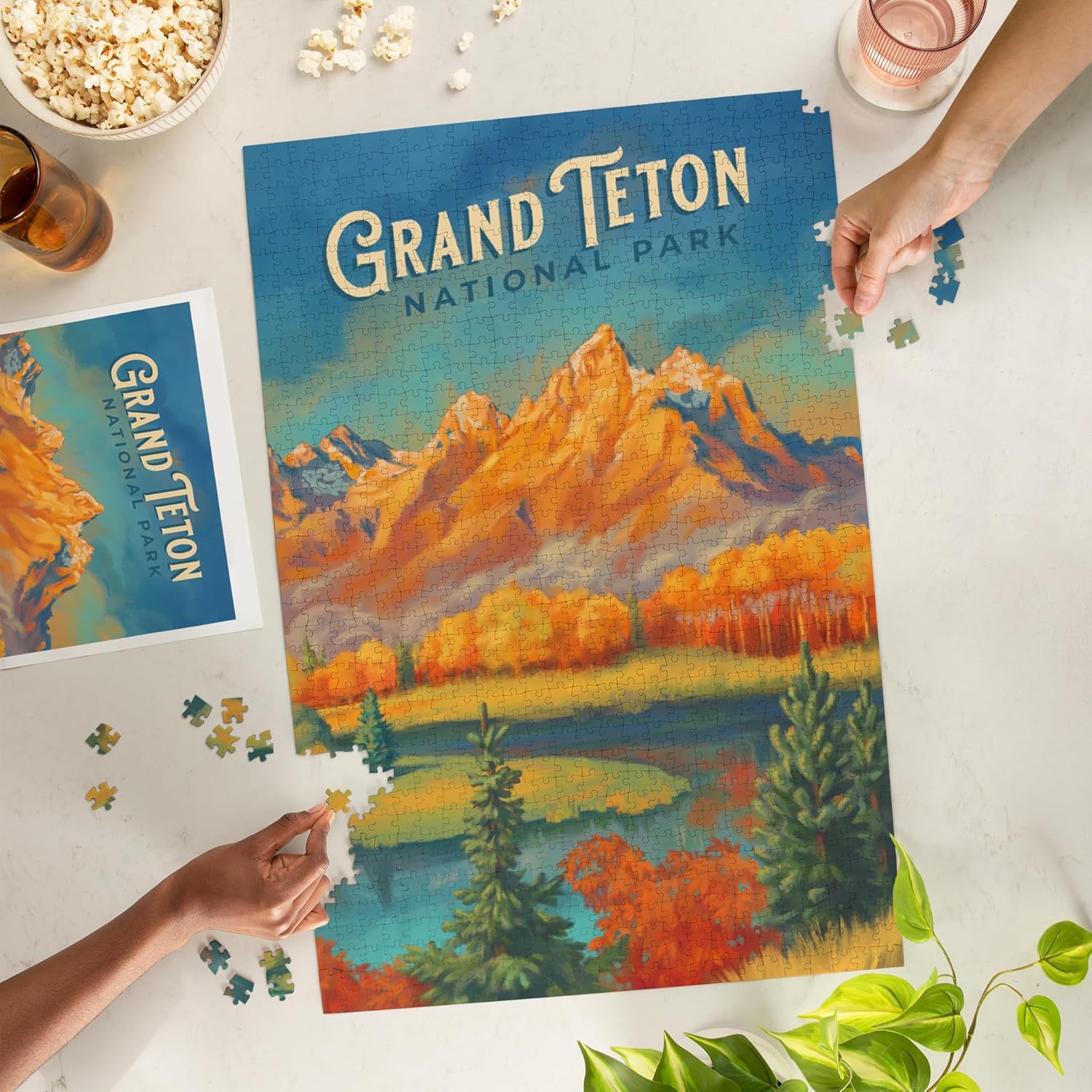"Lantern Press Grand Teton National Park, Wyoming, Oil Painting, 1000 Piece Jigsaw Puzzle for Adults, Made in USA with Reference Poster"