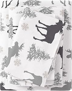 Great Bay Home Flannel Sheet Set Queen Size - 100% Turkish Cotton, Double-Brushed, Printed Bed Sheets - Ultra-Soft, Cozy, 4-Piece Bedding Set (Moose)