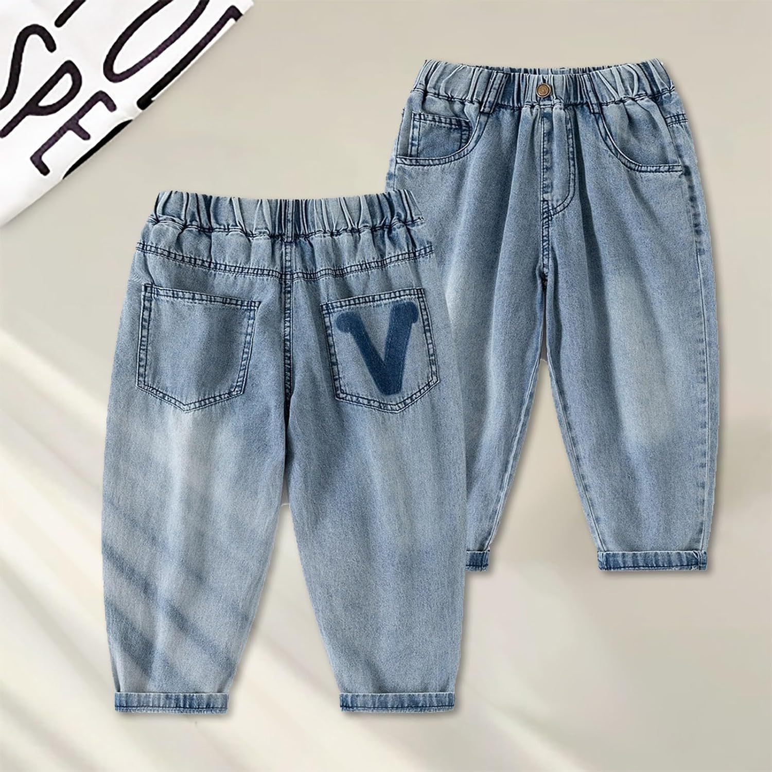 Toddler Boy Jeans Stretch Fit Elastic Waist Pull On Relaxed Kids Joggers Active Athletic Preppy Outdoor Soft Teenage Trousers