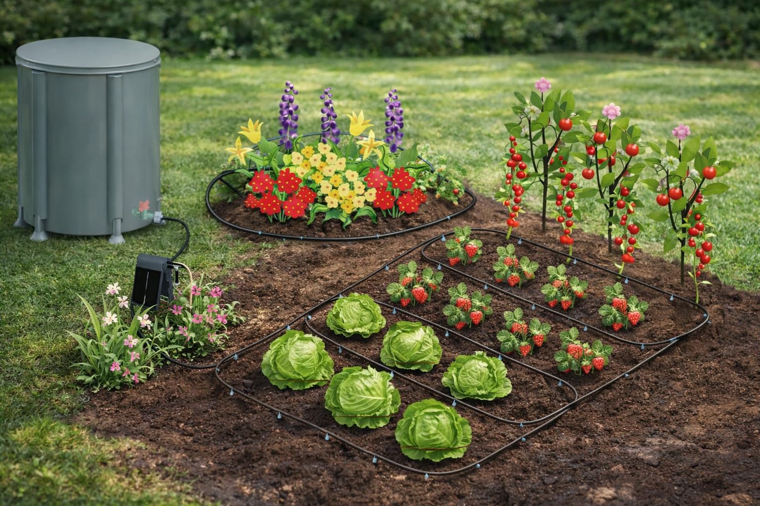 Jardibric - Kit irrigazione a goccia solare autonomo - Pompa programmabile + riserva d'acqua 50 litri