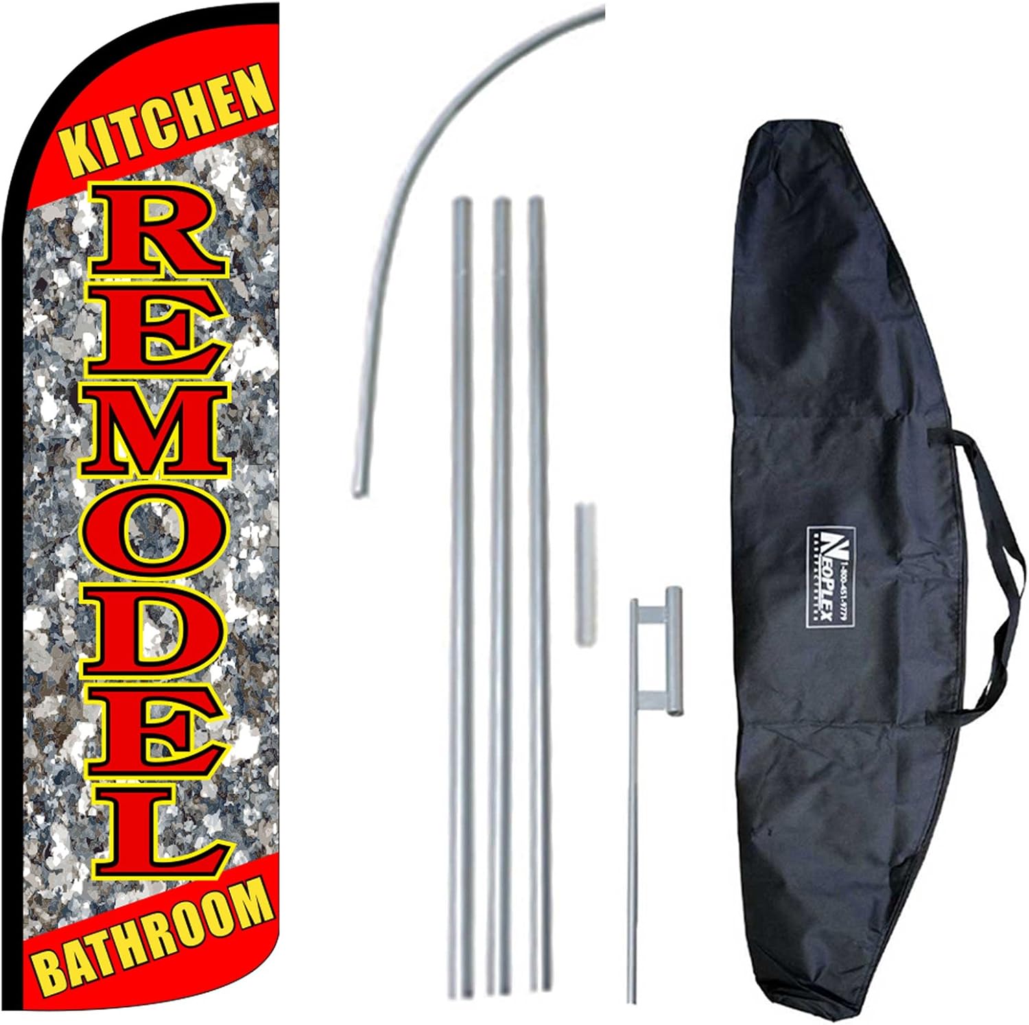FlagsImp 'REMODEL Kitchen Bathroom' 12-Foot King Size Complete Swooper Feather Flag Set with 15-Foot Pole, Ground Spike, and Carrying/Storage Case