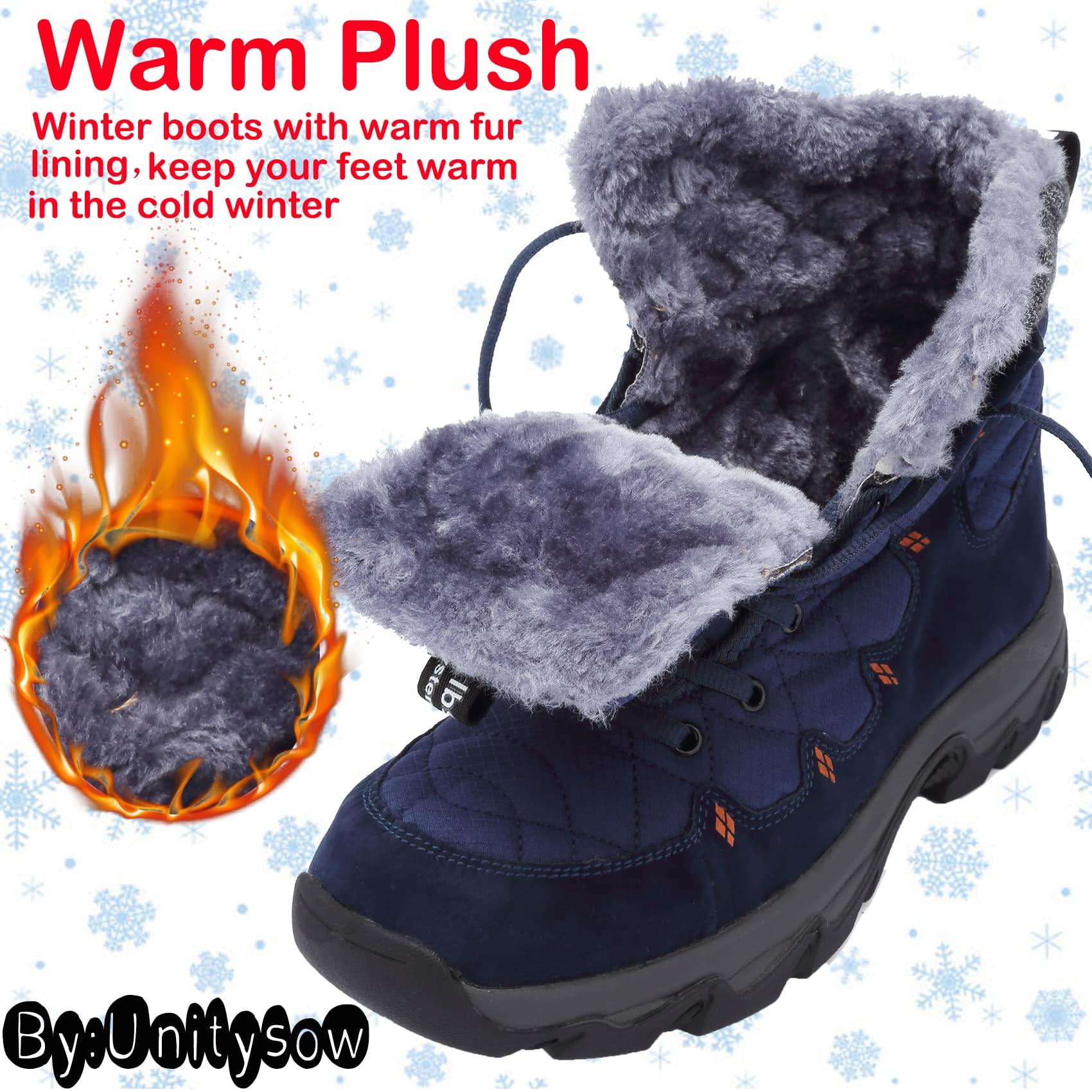 Unitysow Stivali da Neve Uomo Donna Caldi Pelliccia Stivali da Invernali Outdoor Impermeabili Scarpe da Neve Casual Stringate Stivaletti Scarpe da Inverno