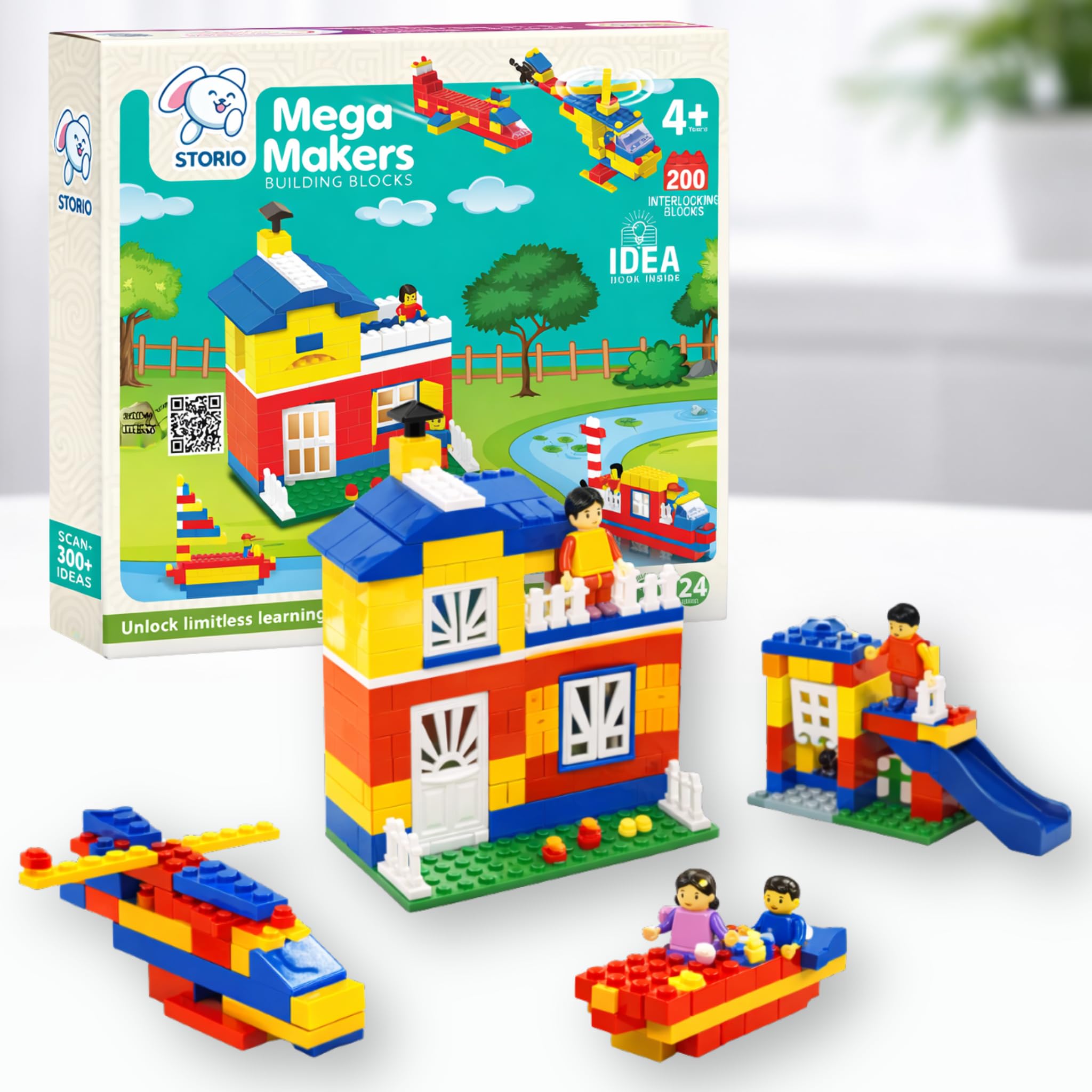 Storio Toys Mega Makers Kids 200+ Pcs Building and Construction Blocks Toy Set for Boys & Girls - DIY Educational & Learning Puzzle Games for Children, Ideal for Kids’ Creative Play