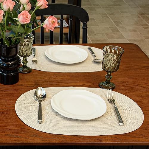 Miniatura 6 de Noctiflorous Juego de 6 manteles individuales trenzados ovalados de 12 x 18 pulgadas, antideslizantes, lavables, resistentes al calor, manteles
