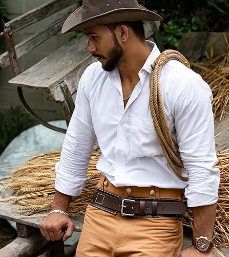Miniatura 3 de Hulara Cinturón de cuero pulido de grano completo para pistola de 22 cartuchos, cinturón de cartucho occidental, cinturón de bala para hombre