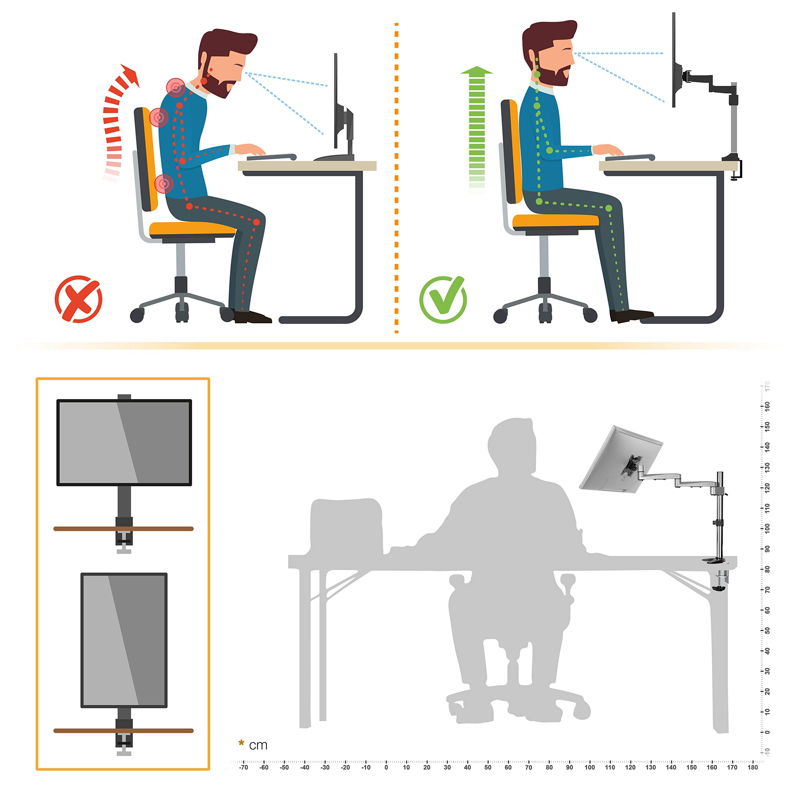 RICOO TS1711 Supporto monitor da scrivania 13-32 pollici per 13 32 pollici girevole inclinabile fino a 8 kg max VESA 100x100