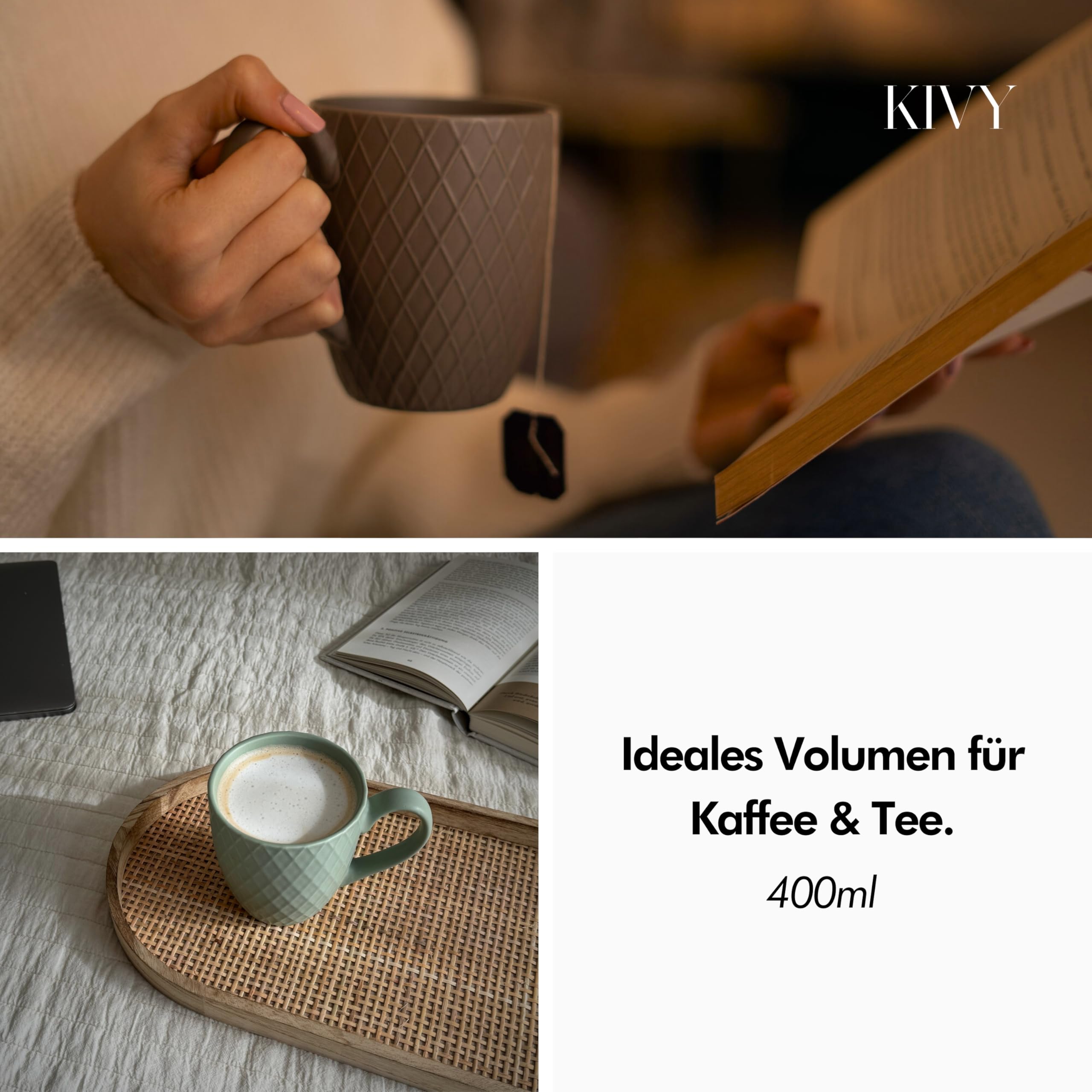 KIVY Tassen Set 6er x 400ml - Große Kaffeetassen Set 6er - Kaffeetasse groß - Teetassen Set - Kaffee Tassen Sets - Kaffeebecher Keramik Becher Bunt - Bechersets - Kaffeepott Modern - Kaffeehäferl