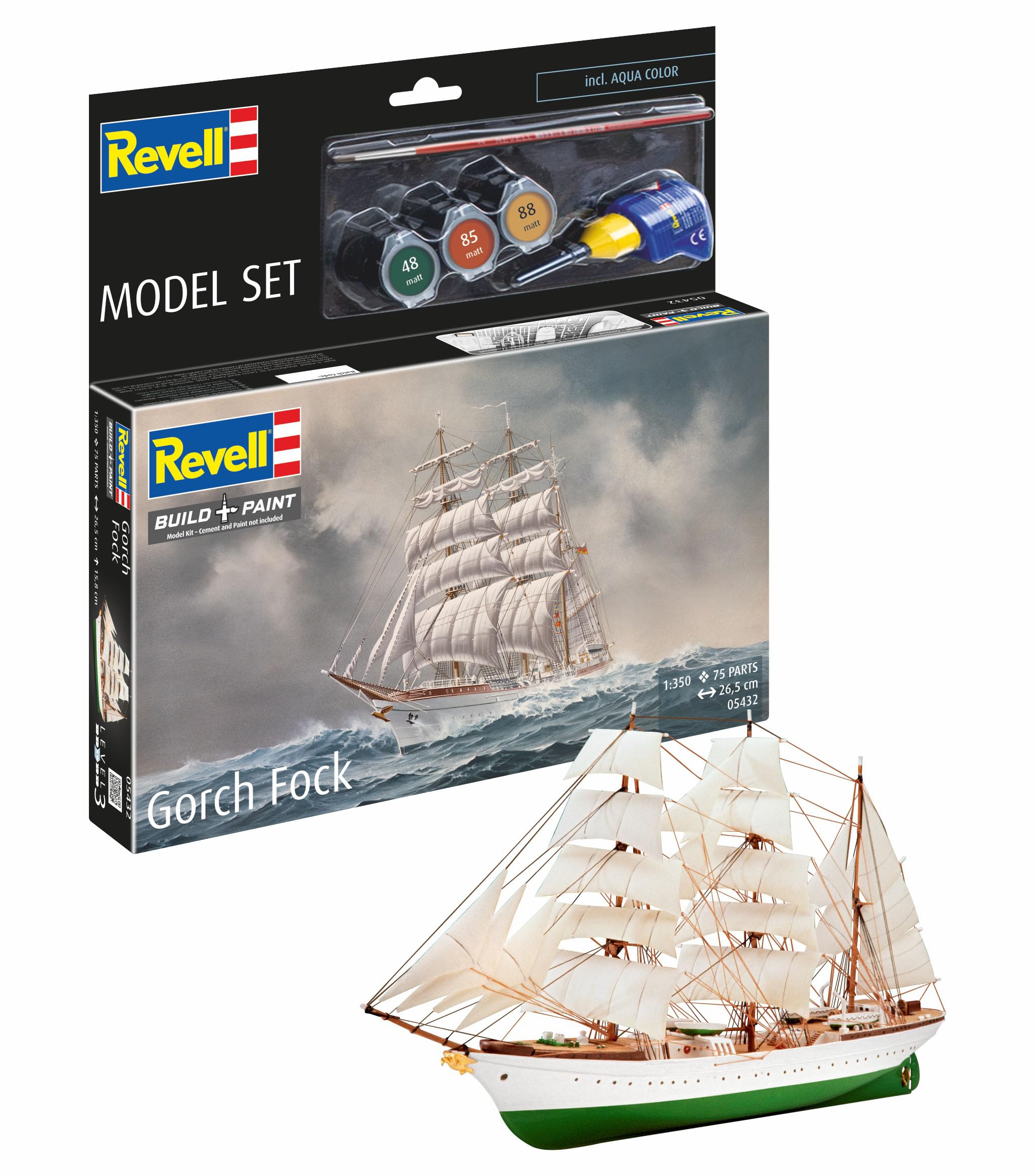 Revell 65432 1:350 Gorch Fock, non peint, Sans peinture