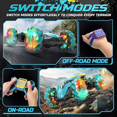 Miniatura 2 de DEERC Coche de acrobacias RC con detección de gestos con niebla y música, 4WD controlado a mano con control remoto de juguete para niños, conducción