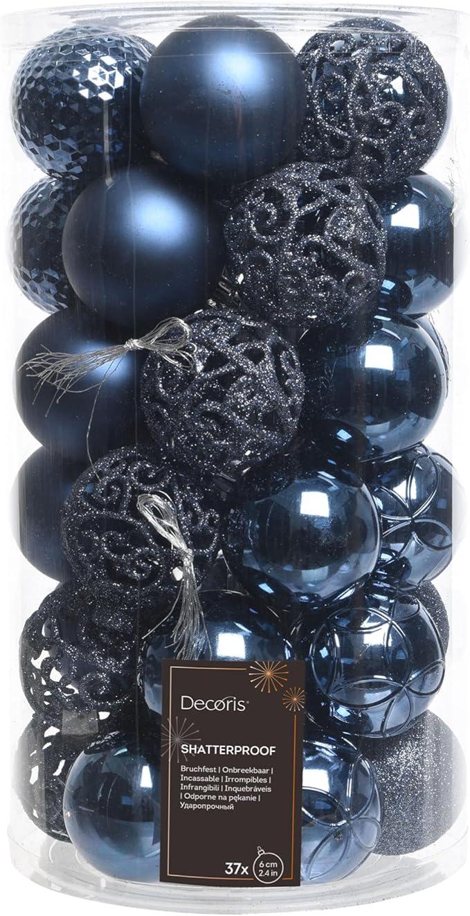 KAE Weihnachtskugeln Kunststoff 6cm x 37er Set mit Ornamenten (Marineblau)