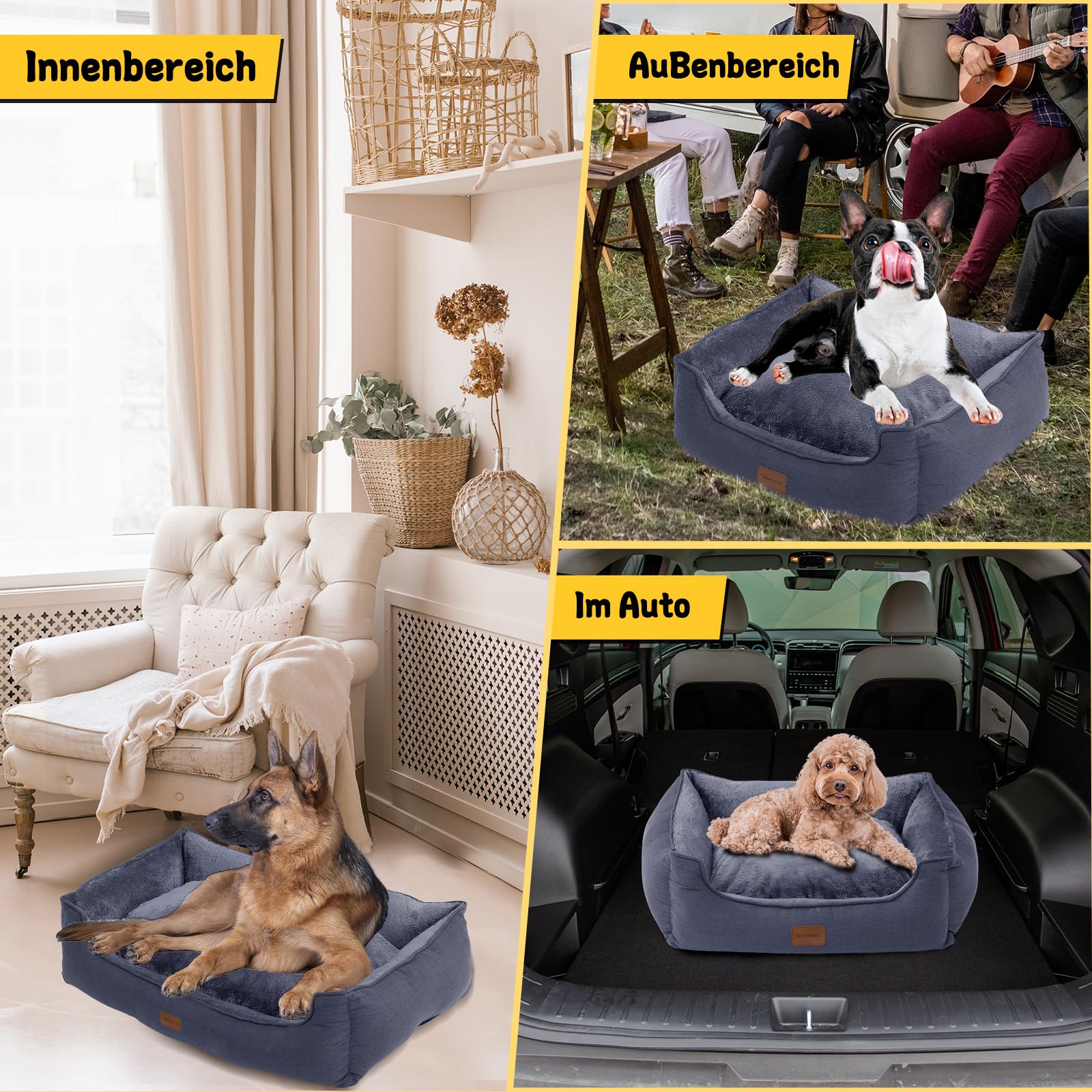 Cama ortopédica para perros medianos y grandes, 73 x 59 x 18 cm (zona de dormir 51 x 41 cm), cesta para perros con borde alto, funda extraíble y lavable, antideslizante, gris oscuro