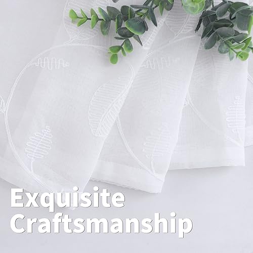 Miniatura 2 de BGment Cortinas traslúcidas blancas para sala de estar de 63 pulgadas de largo, juego de 2 paneles de lino sintético texturizado con textura,