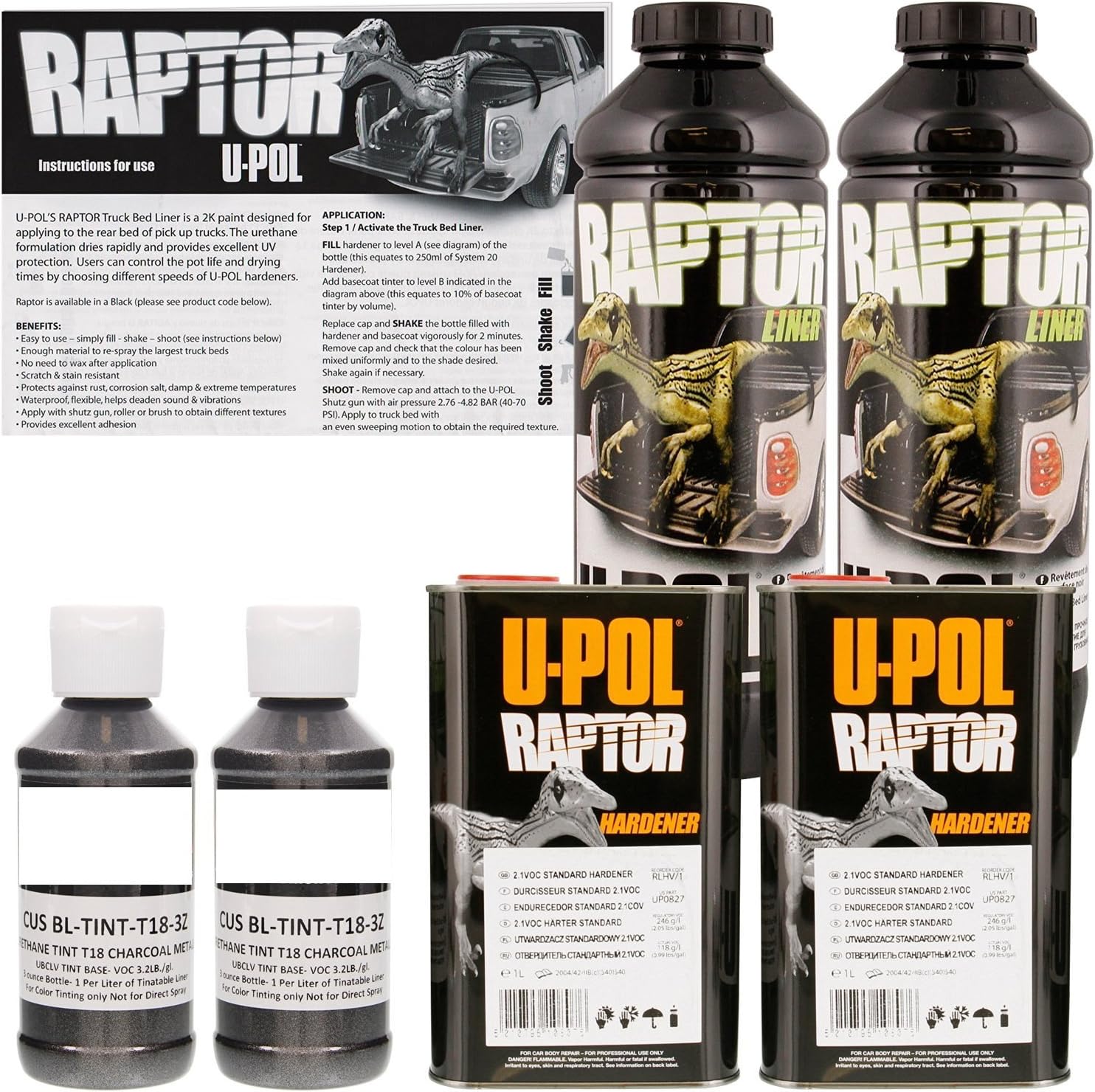 U-POL Raptor Charcoal Metallic Urethane Spray-On Truck Bed Liner & Texture Coating, 2 Liters