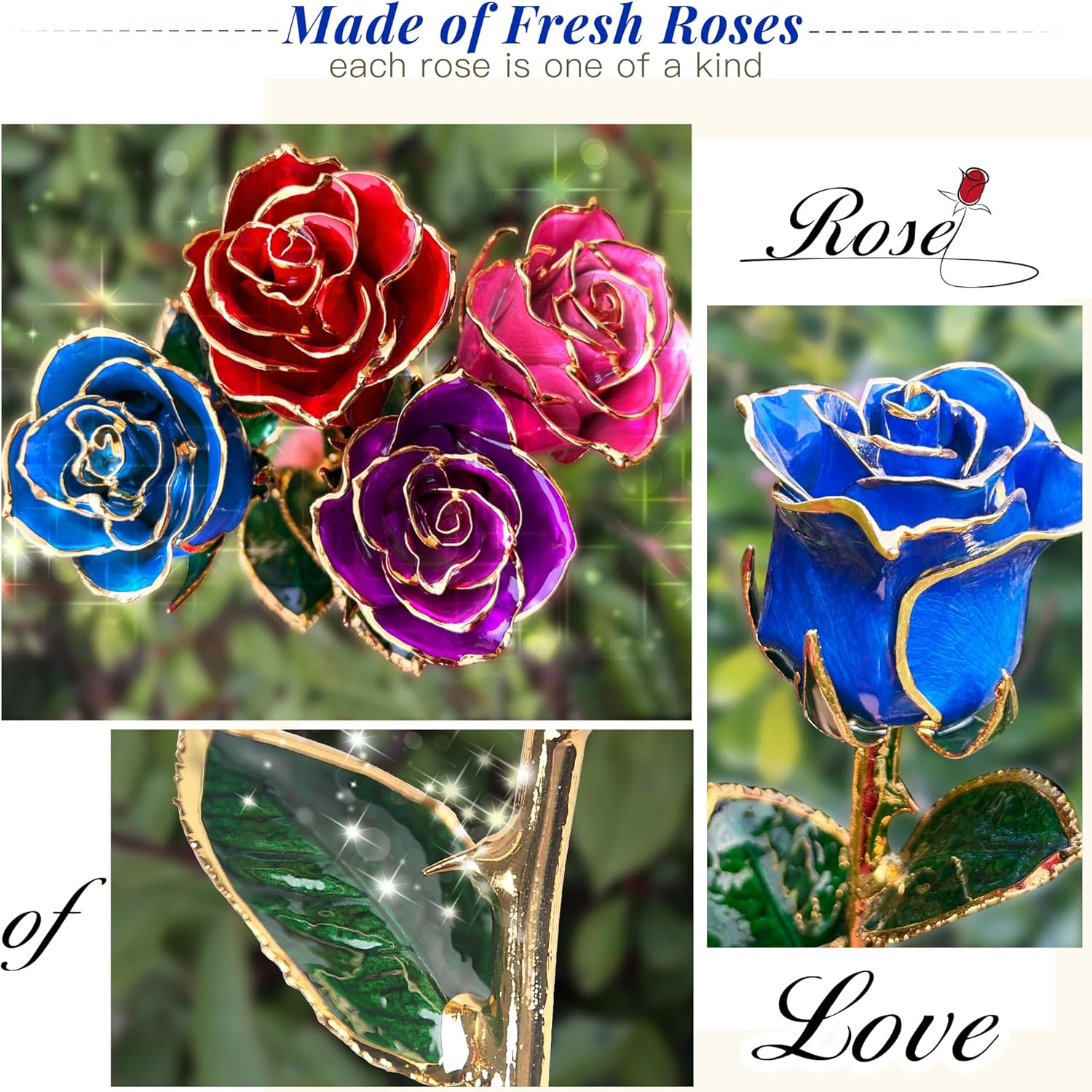 Sinvitron Gold Dipped Rose – Eternal Real Preserved Rose in Resin, Romantic Birthday Gift for Women, Perfect for Her on Valentines Day, Anniversary Mother’s Day (Royal Blue) - Image 4