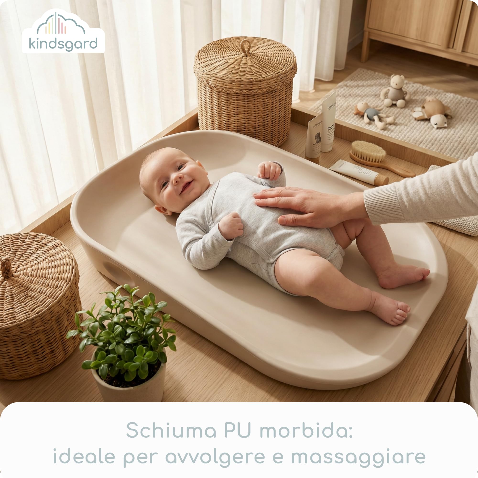 kindsgard Fasciatoio "Skifte" - Morbido tappetino fasciatoio in PU con bordo rialzato, lavabile, igienico, privo di sostanze nocive - 68,5 x 48 cm - per fasciatoio, cassettiera, lavatrice o pavimento