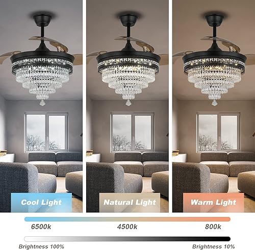 Miniatura 3 de diisunbihuo Lámpara de araña negra de 42 pulgadas con luz moderna LED de cristal con luz regulable lámpara LED invisible 3 en 1 color con función de