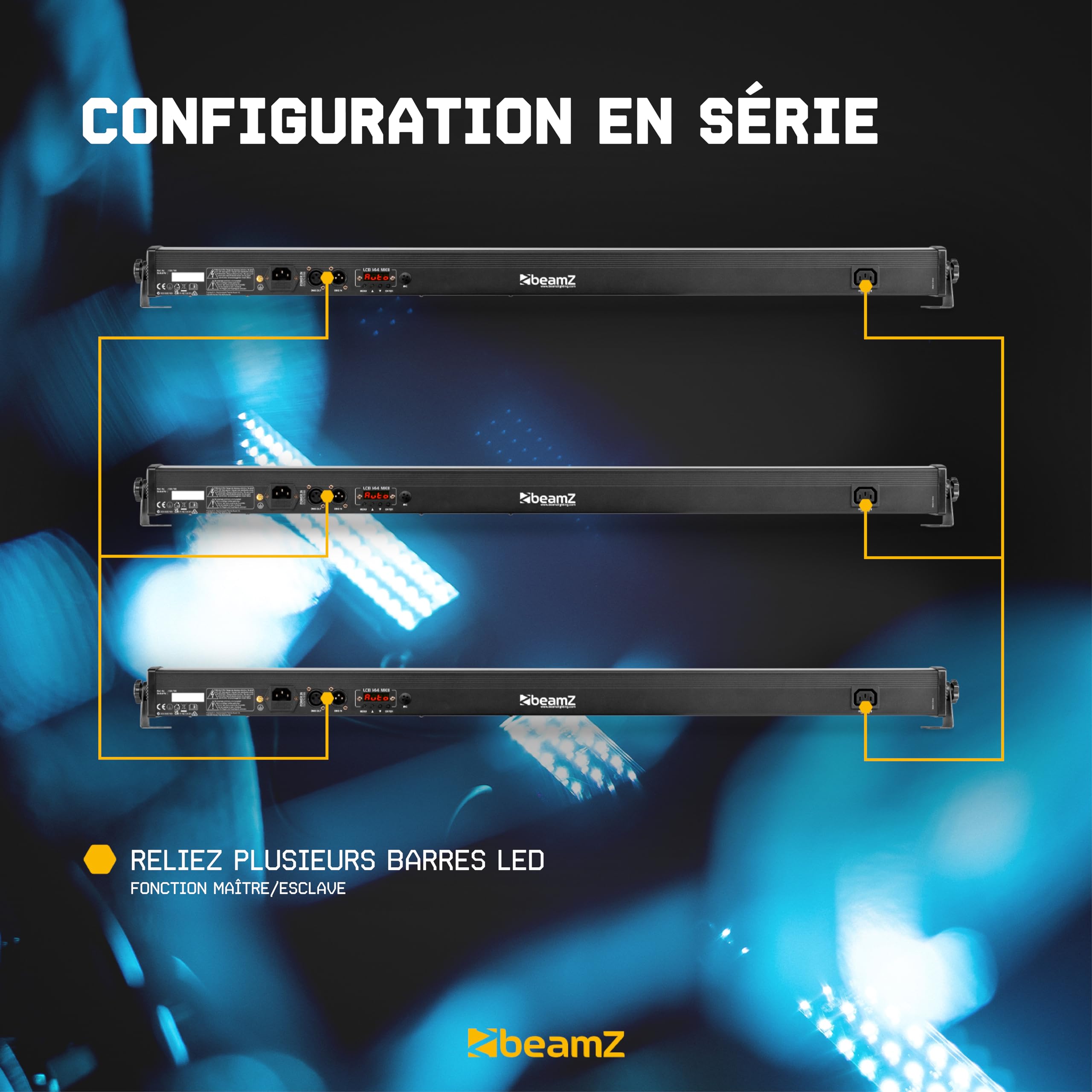 BeamZ LCB144 Barre LED RGB 144 LEDs - Modes DMX ou Autonome, 8 Sections Contrôlables, Fonction Maître/Esclave, Affichage LED, Télécommande Incluse, Idéal comme Jeu de Lumière pour vos Soirées