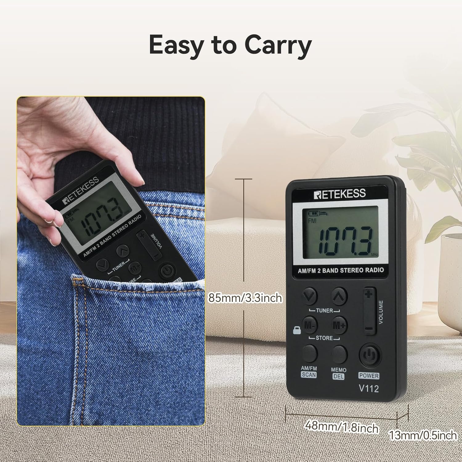 Retekess FT11 FM Transmitter,Portable FM Broadcast Transmitter; Bundle with V112 AM FM Pocket Radio, Digital Radio with Earphone;for Walking, Jogging, Training