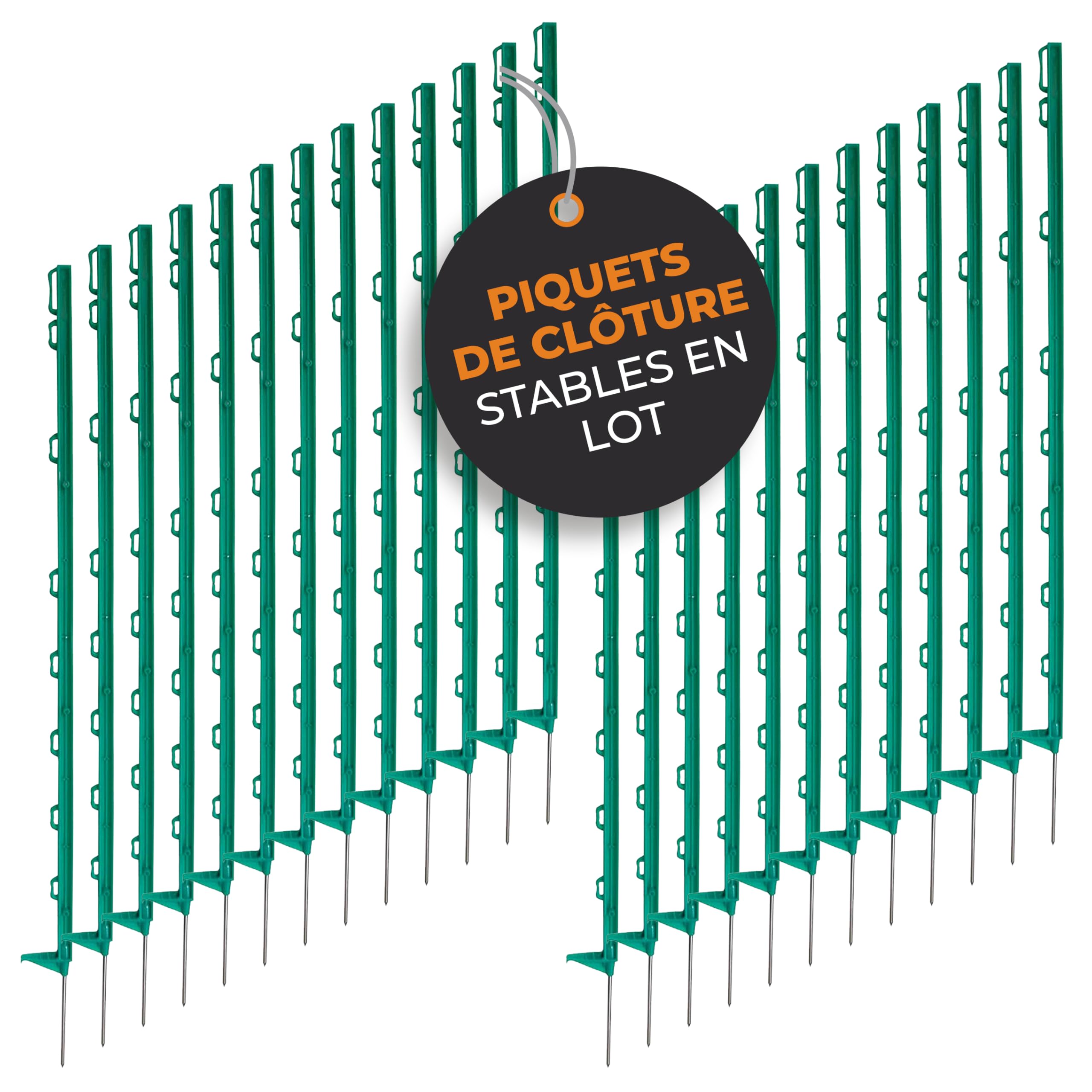Piquet de clôture électrique avec pointe galvanisée (25x) – Piquet robuste avec repose-pied et 8 œillets pour fil, corde et ruban – Poteau stable pour pâturage