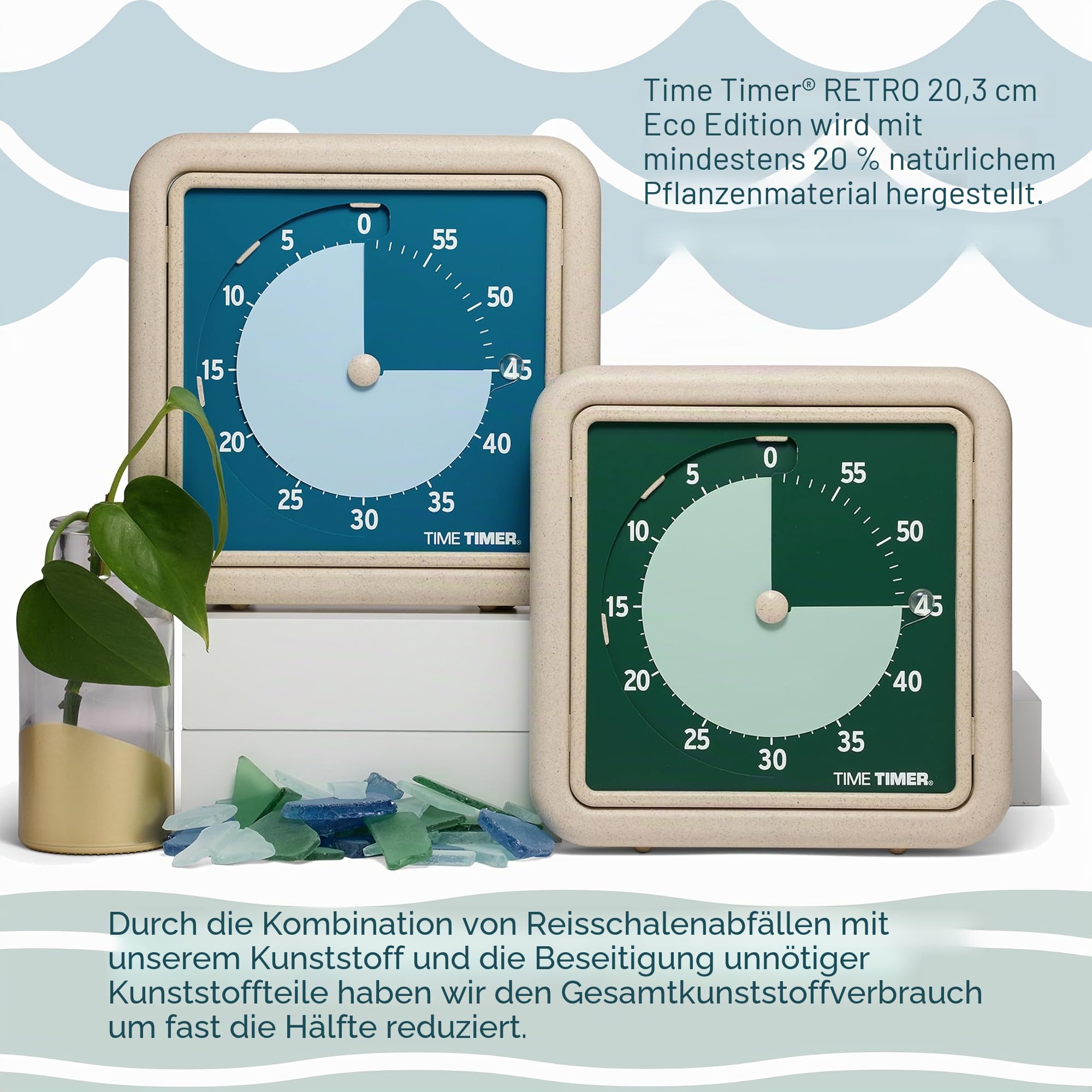 Time Timer® Retro 20,3 cm Eco Edition visueller Timer – 60 Minuten Tisch-Countdown-Uhr aus mindestens 20% natürlichem Pflanzenmaterial - Green Land