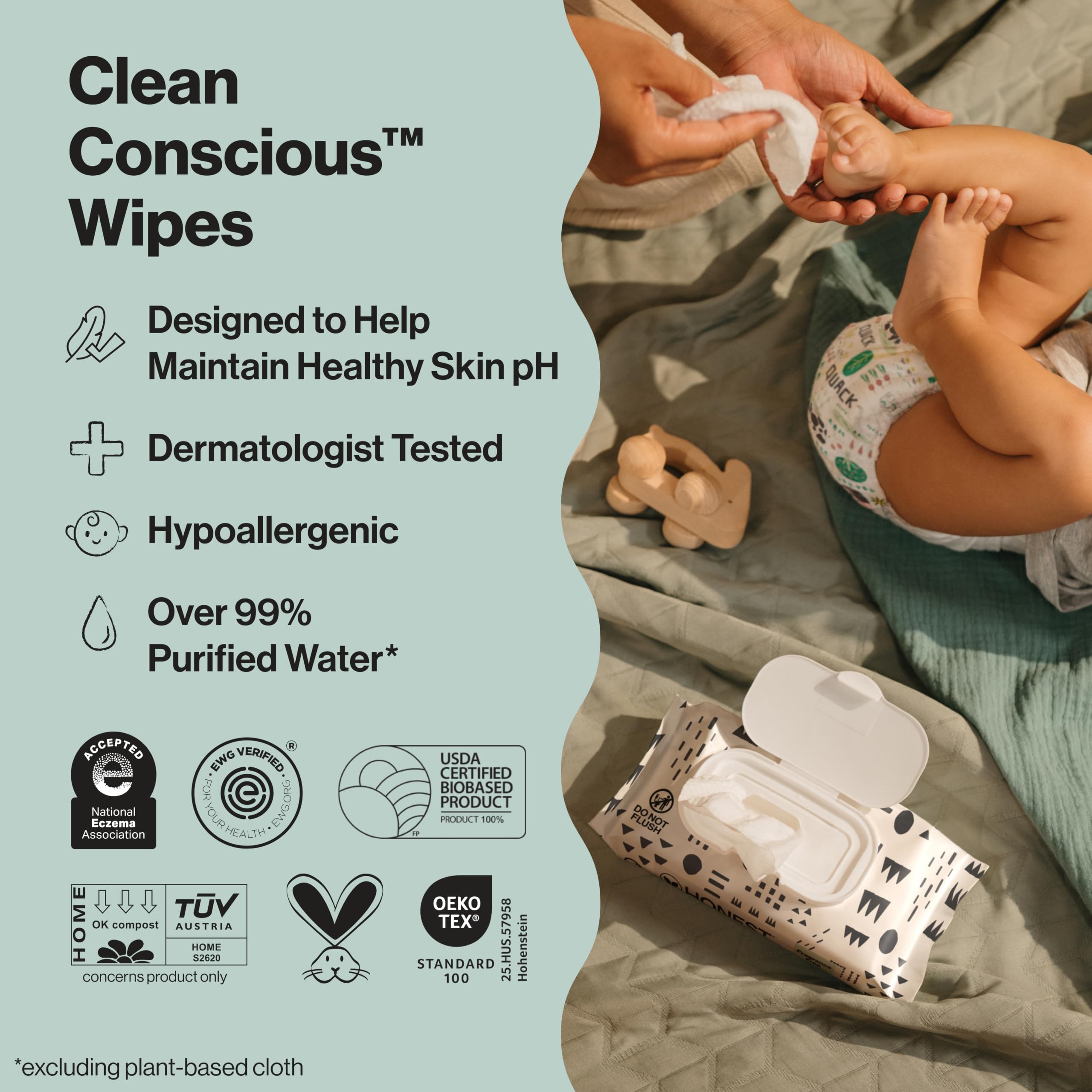 The Honest Company Baby Wipes - 720 Count | Play wzór | Ponad 99 procent wody | Czysta i delikatna | Plant-Based | Fragrance Free | Extra Thick & Durable Wet Wipes