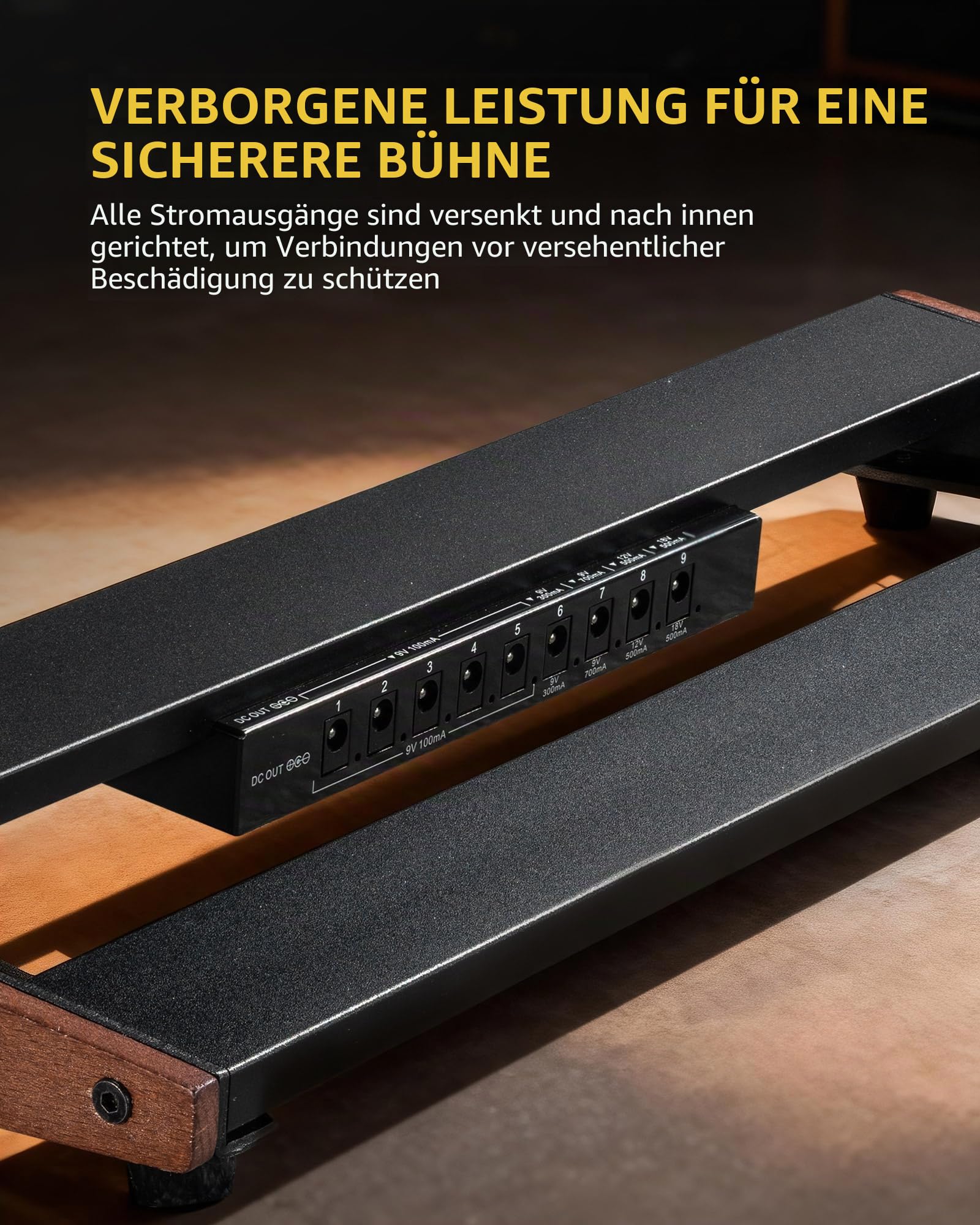LEKATO Gitarren-Pedalboard mit integriertem Netzteil, 39,4 x 13 x 4 cm Kompaktes Effektpedalboard, Leichter Aluminiumrahmen, für Gitarristen und Bassisten (PB-01S)
