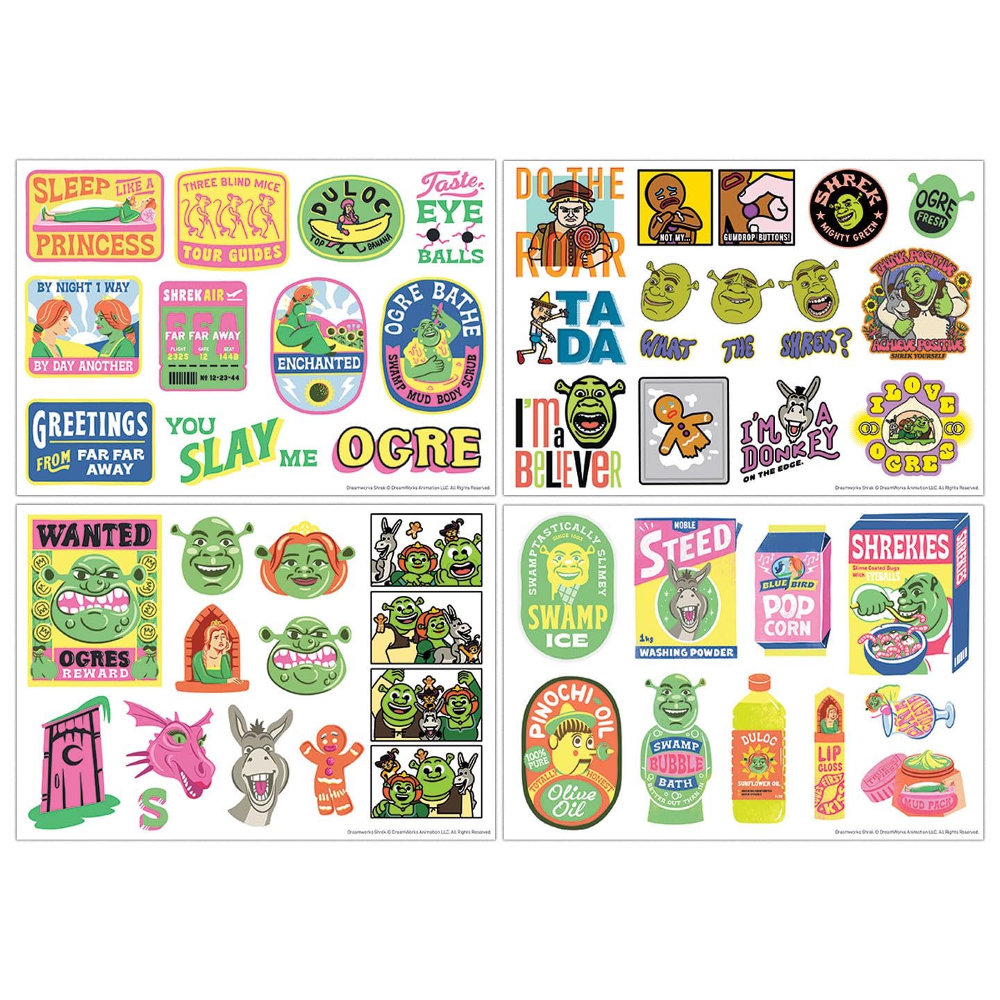 Shrek Tech Decal Stickers – 48 Reusable Vinyl Stickers Across 4 Sheets – Officially Licensed Laptop & Phone Decals