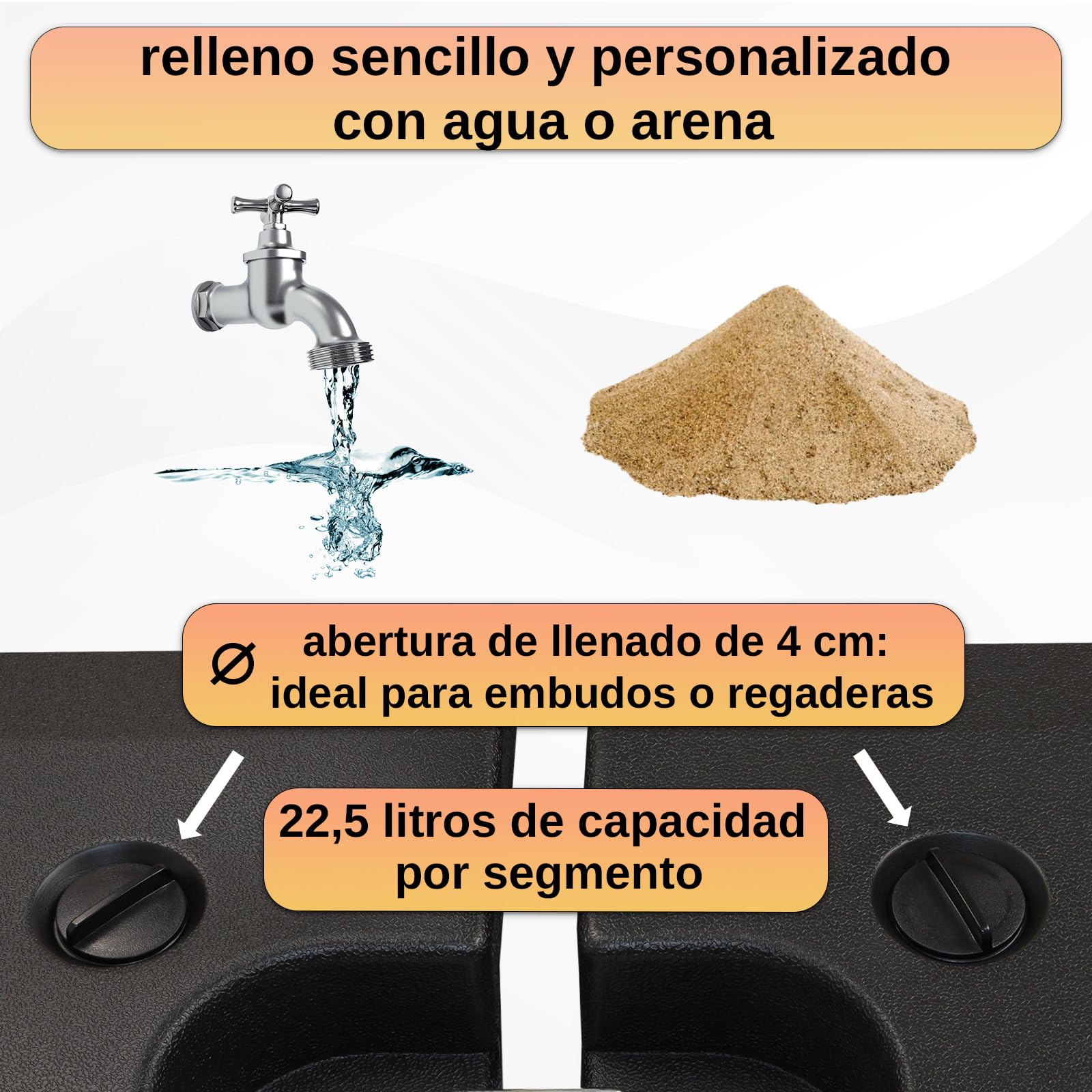 Montafox Peso de la sombrilla Base para sombrilla 4 Partes por Parasol Base Cruzada Negro 90 litro / 150 kg - para llenar de Agua o Arena