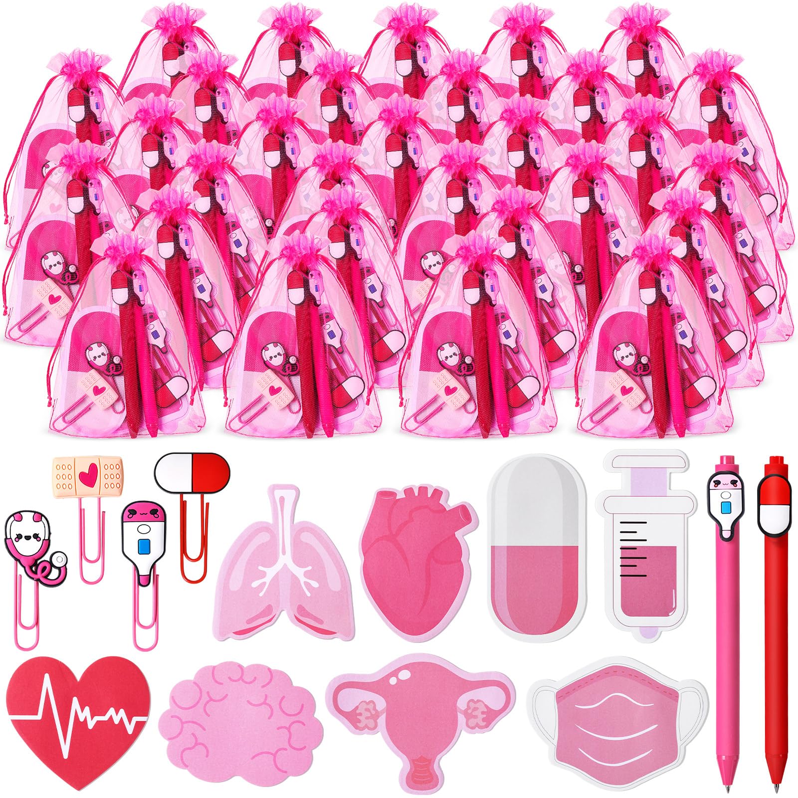 Saypacck 96 Pcs Nurse Gift for Women, Set of 24 Includes Pens Sticky Notes Bookmarks and Bags for Nurse Appreciation Week Gifts Hospital Essentials