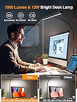Vista 4 de LED Desk Lamps for Home Office,5 Color+9 Brightness Desk Light,Touch & Remote Control,1000 Lumen Bright Monitor Light with Timer,12W USB Adapter