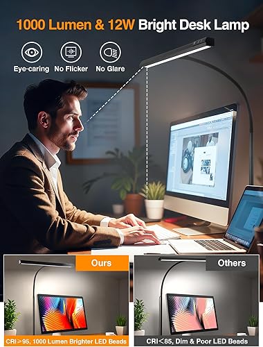 Miniatura 4 de LED Desk Lamps for Home Office,5 Color+9 Brightness Desk Light,Touch & Remote Control,1000 Lumen Bright Monitor Light with Timer,12W USB Adapter