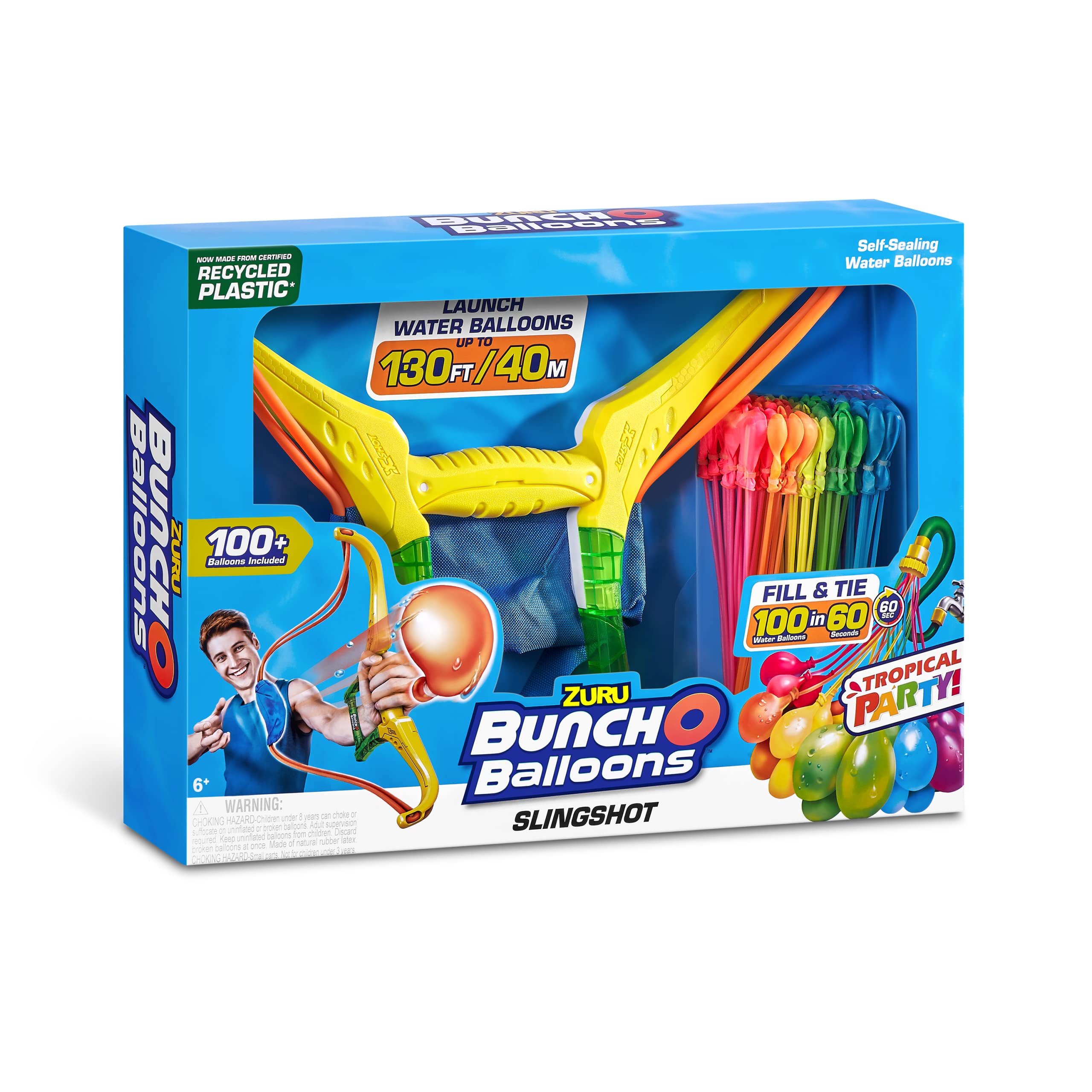 ZURU - BUNCH O BALLOONS - Tropical Party Arc Slingshot - 100 bombe ad acqua - Gioco all'aperto - Gioco d'acqua - 56494