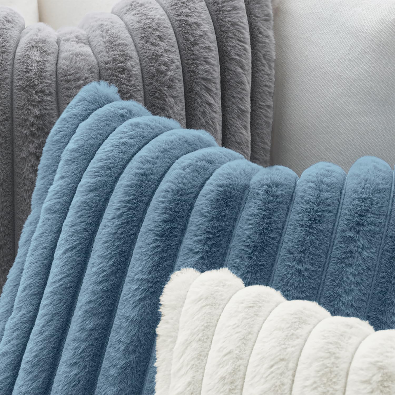 MIULEE Faux Fur Decorative Throw Pillow Covers 18x18 Inch Set of 2, Coastal Modern Art Spring Home Decor Soft Plush Couch Pillows Cozy Fluffy Cushion Covers for Sofa Bed Grey Blue - Image 5