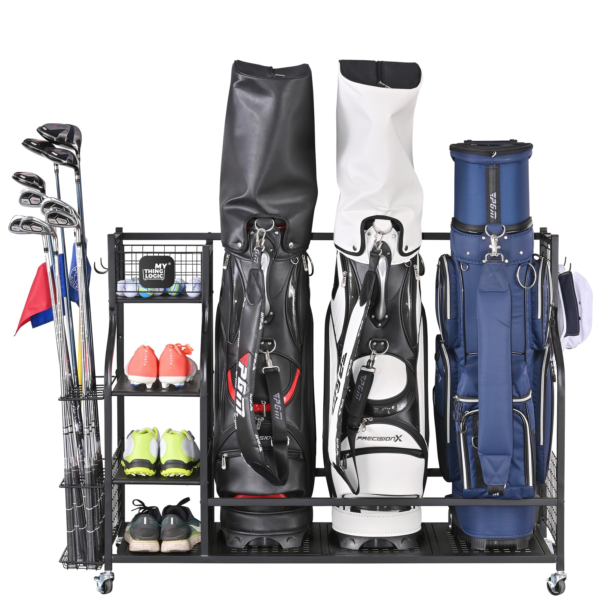 Mythinglogic Golf Storage Garage Organizer, Golf Bag Storage Stand and Other Golfing Equipment Rack, Extra Storage Rack for Golf Clubs