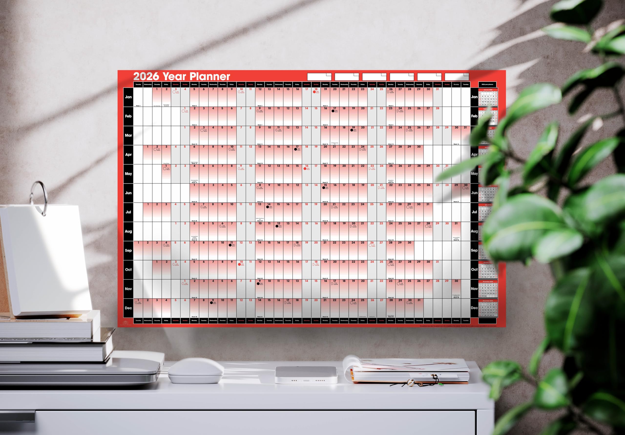 2026 Wall Planner Double Sided A1 Holiday Planner Calendar Pen Stickers, Red and Black - Image 4