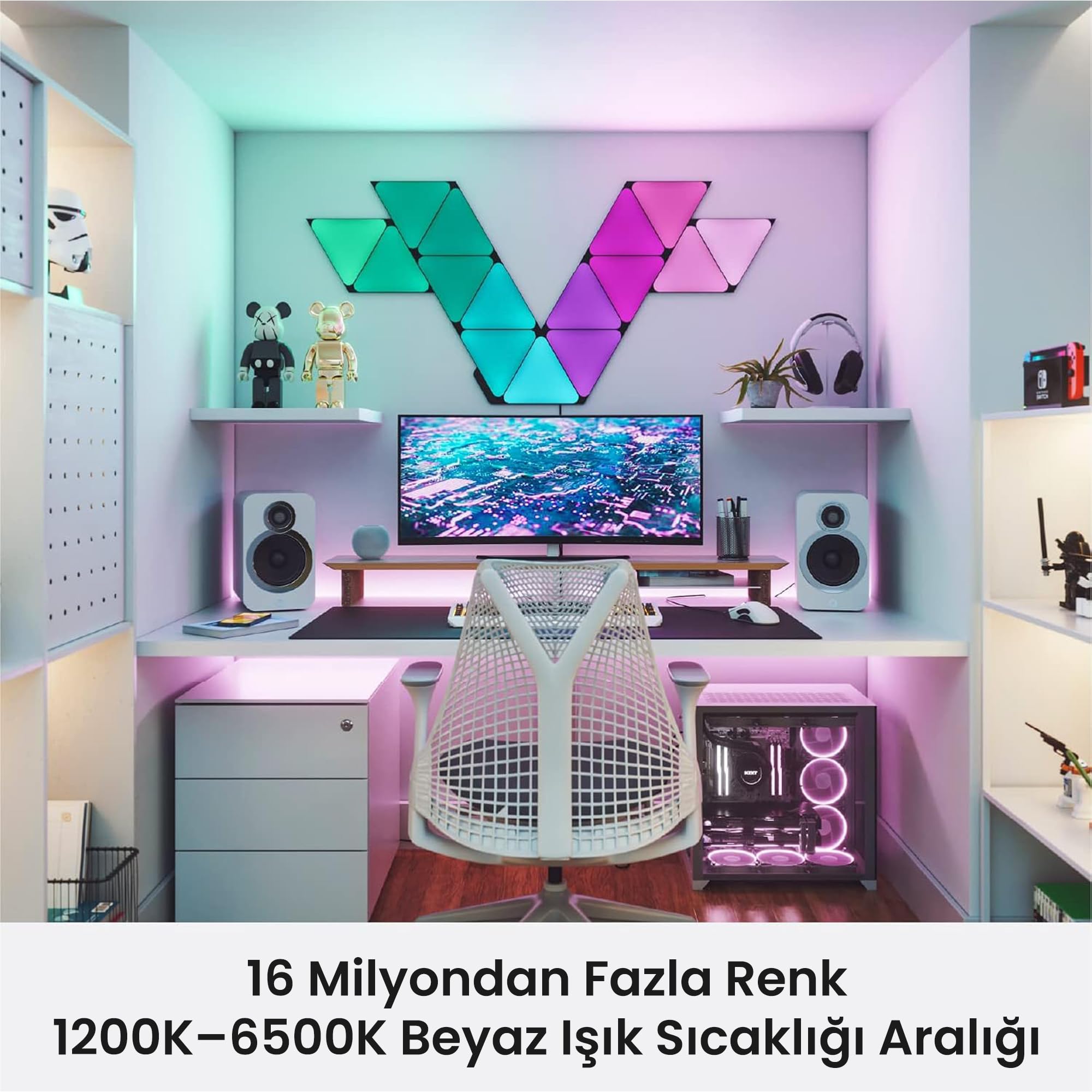Nanoleaf Kit Shapes Ultra Black Triangle, 9 panneaux LED triangulaires intelligents RGBW 16 millions de couleurs, synchronisation musique et écran, compatible avec Alexa, Google et Apple