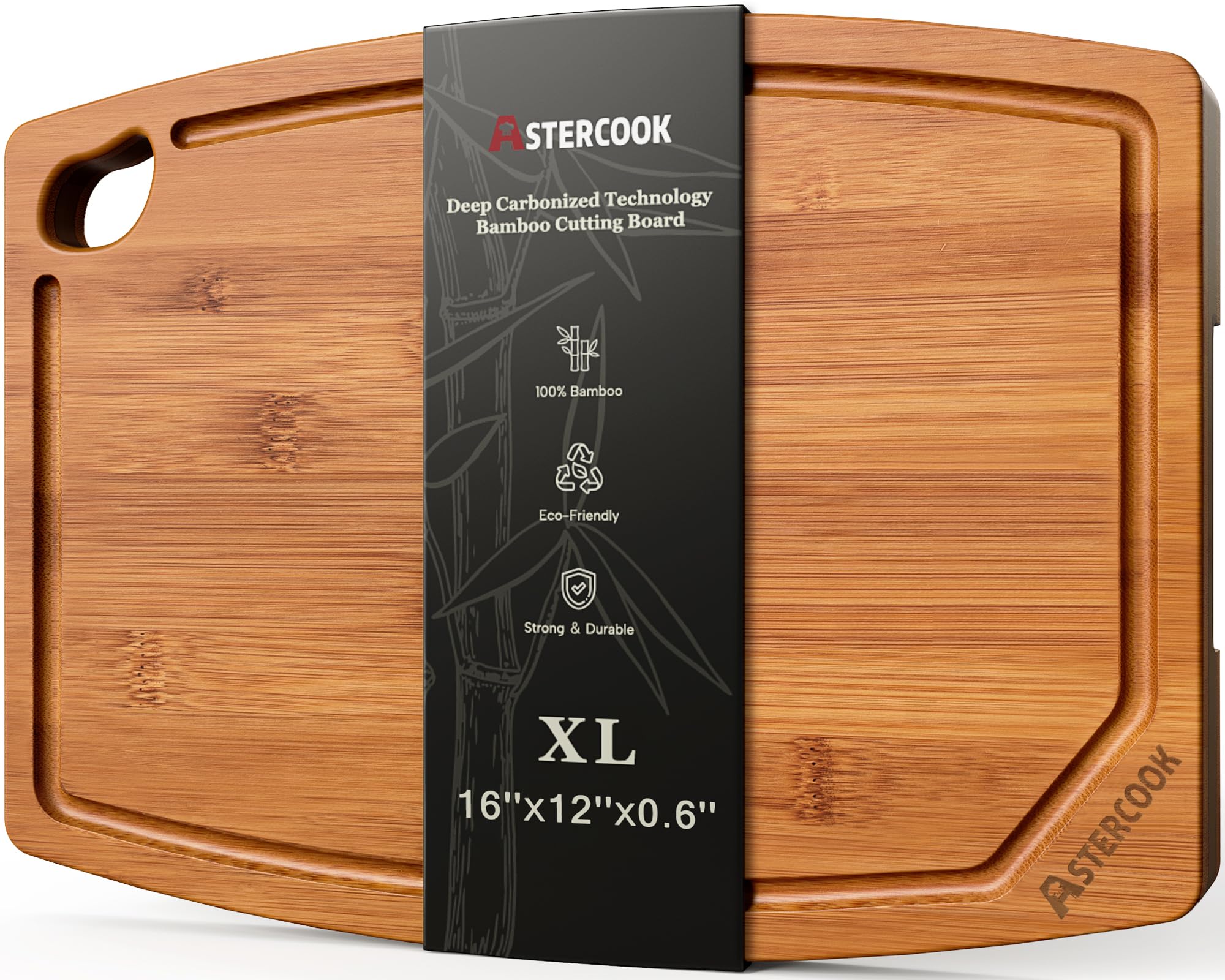 Astercook Large Bamboo Cutting Board with Juice Groove and Handle