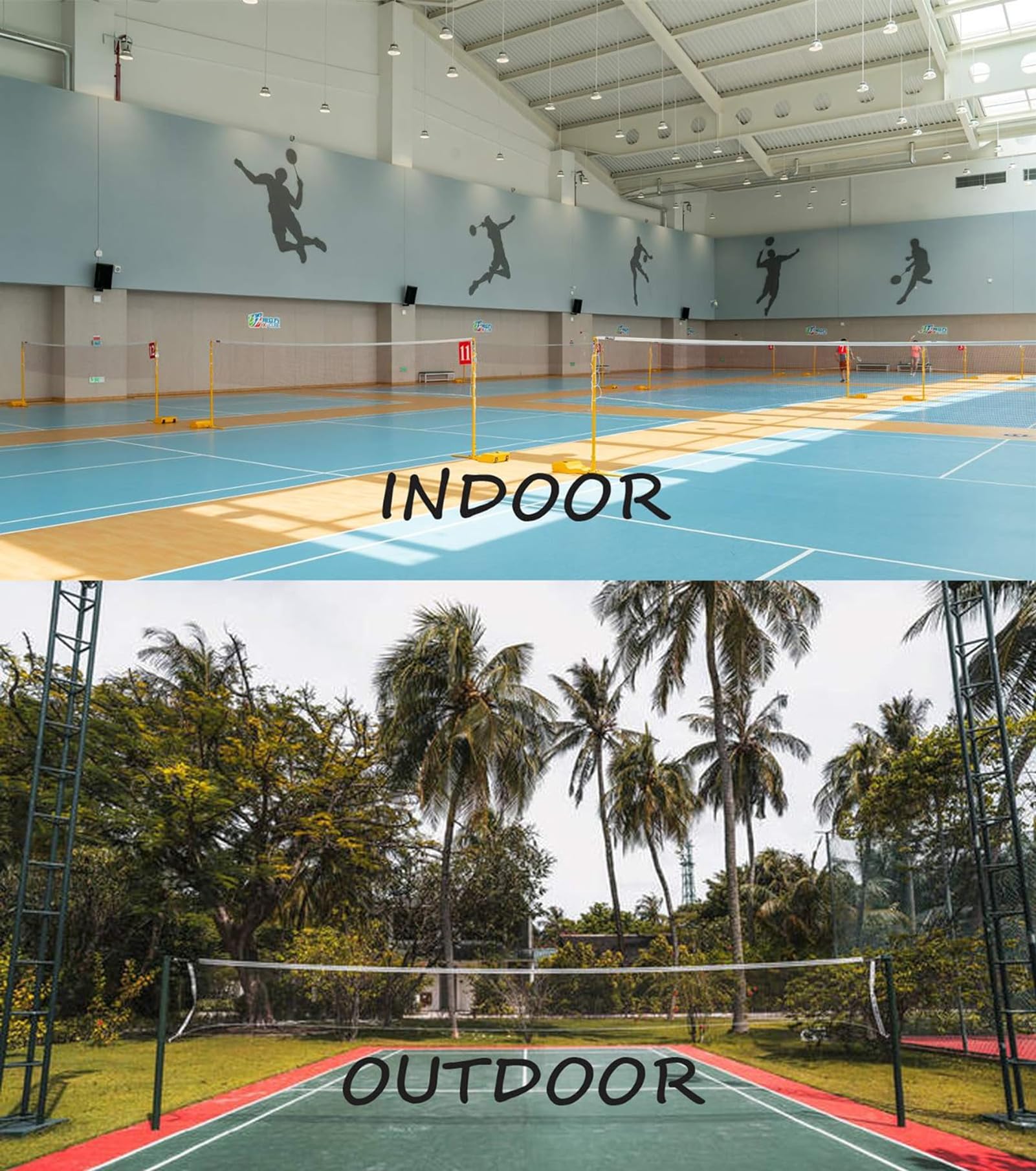 Badminton, rete da badminton, con fune metallica, pieghevole, in nylon, 610 x 76 cm, ideale per bambini, interni, scuola, spiaggia, piscina