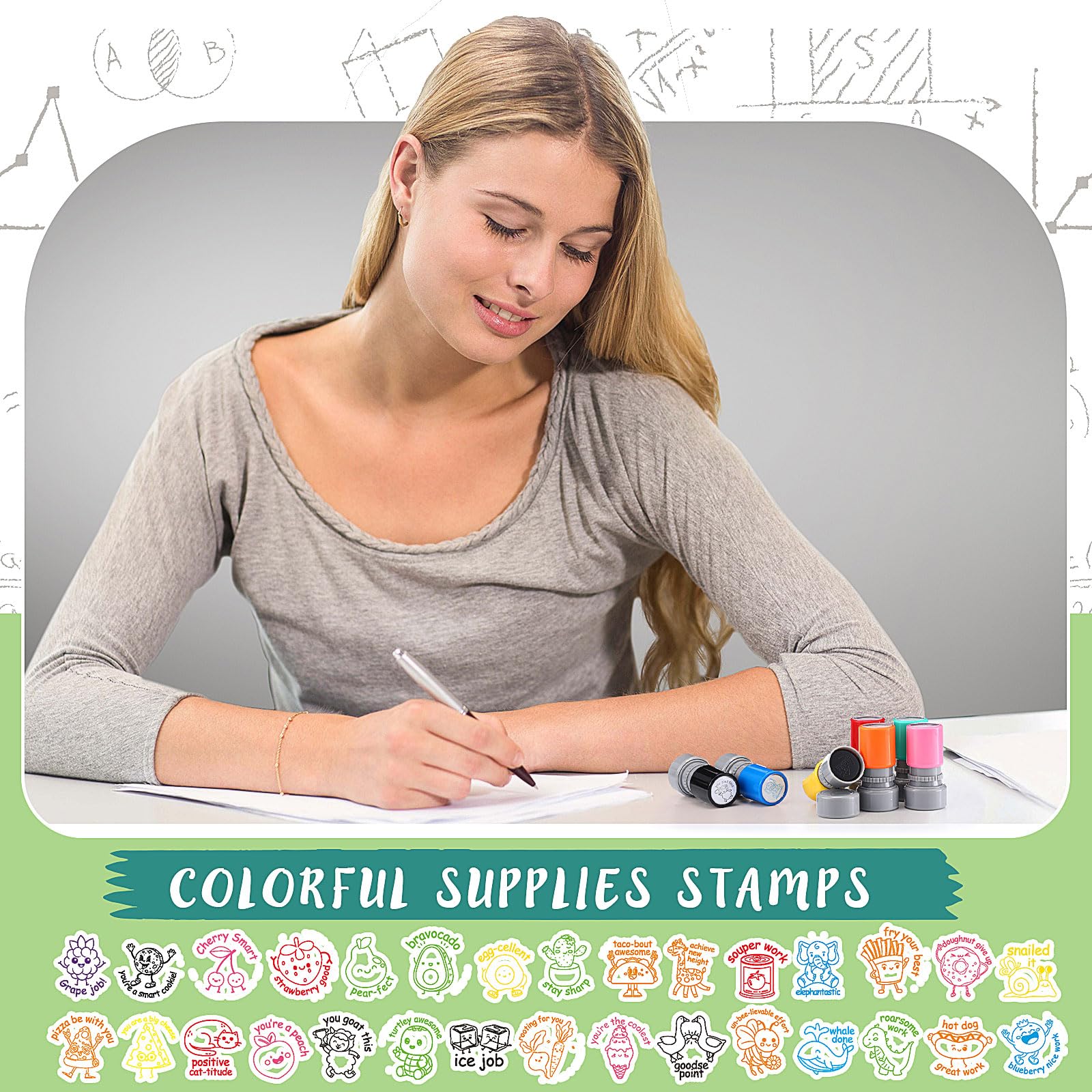 30 timbri colorati autoinchiostranti in plastica per insegnanti, per istruzione, compiti, insegnanti, premi, forniture (stile divertente)