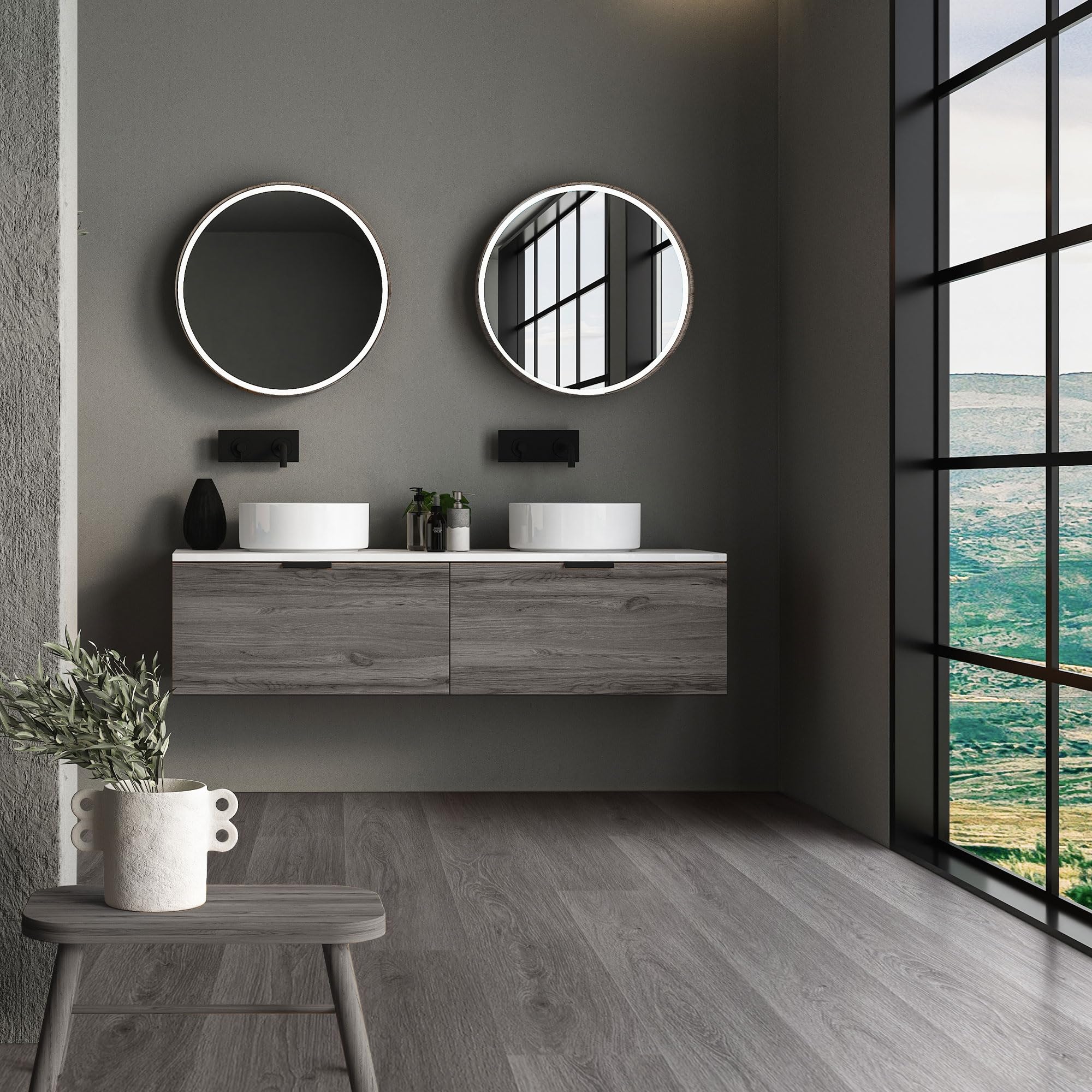 ML-Design Suelo de Vinilo PVC Instalación Sistema de Click Lamas Vinílicas de Aspecto Madera Gris Windswell Hickory 122cmx18cmx4,2mm, Grosor 4,2mm, 3,08m²/14 Planchas Antideslizantes e Impermeables