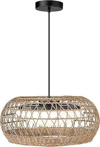 Luces colgantes de ratán, HWH Boho Chandelier 17 '' LED Lámparas colgantes Isla de cocina, Cesta de jaula colgante Luminaria, 5HJF81MIL-LED BK